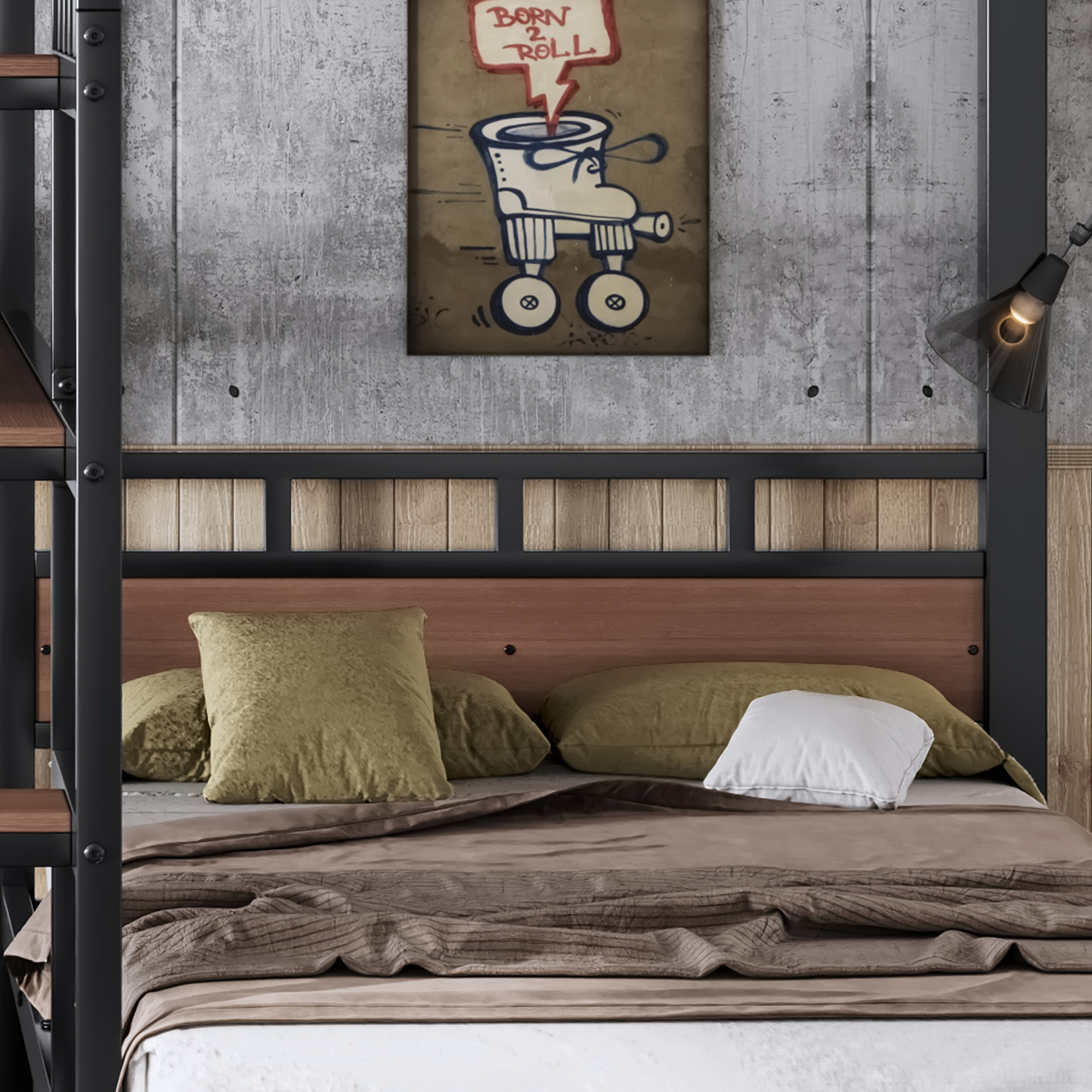 Full over Twin over Twin(Full XL over Twin over Twin) Metal Bunk Bed ,triple metal bunk bed with Storage shelves and storage stairs,Black - Image 4