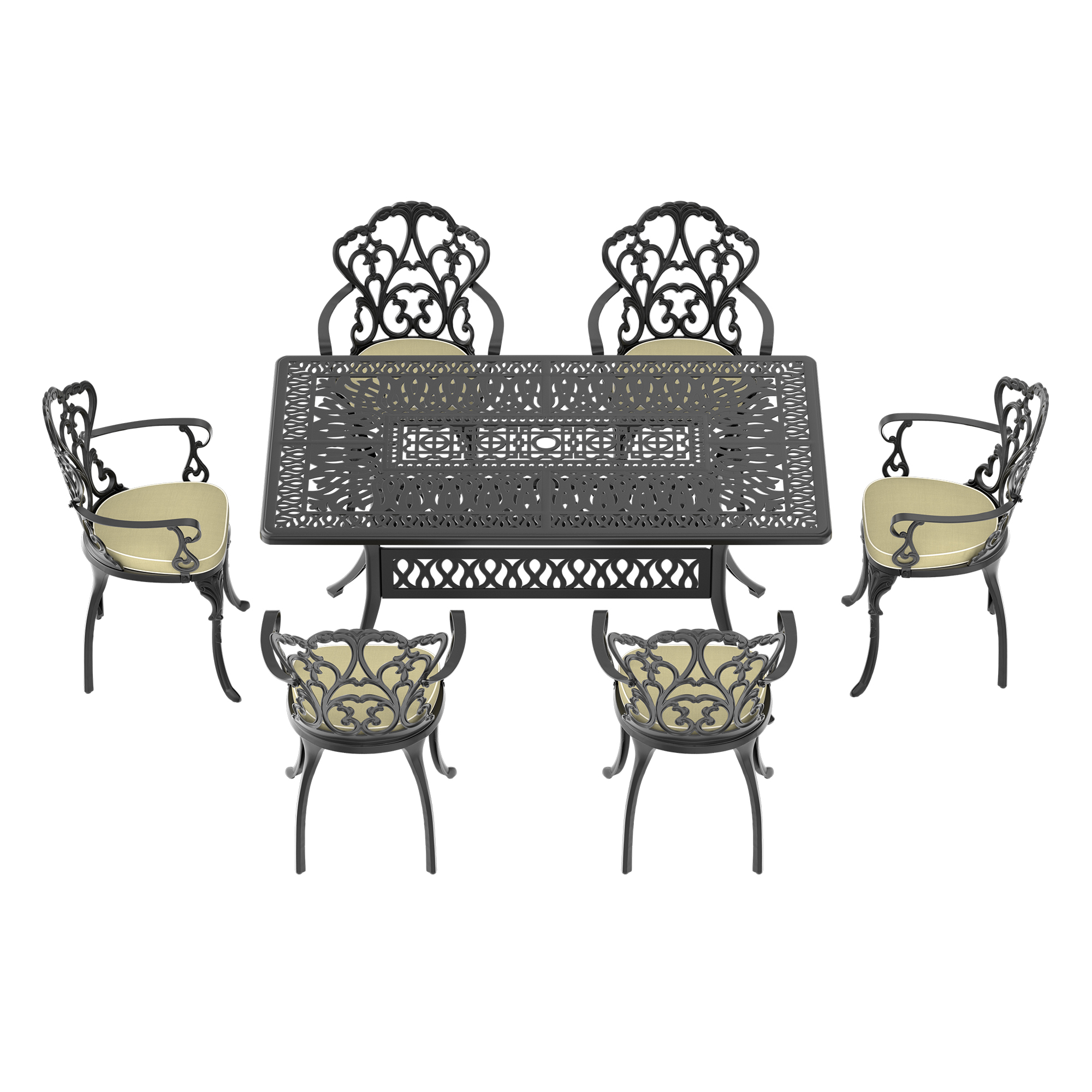 7-Piece Set Of Cast Aluminum Patio Furniture With Off-white Cushions (same as:W1710S00571 ,W1710S00400) - Image 3