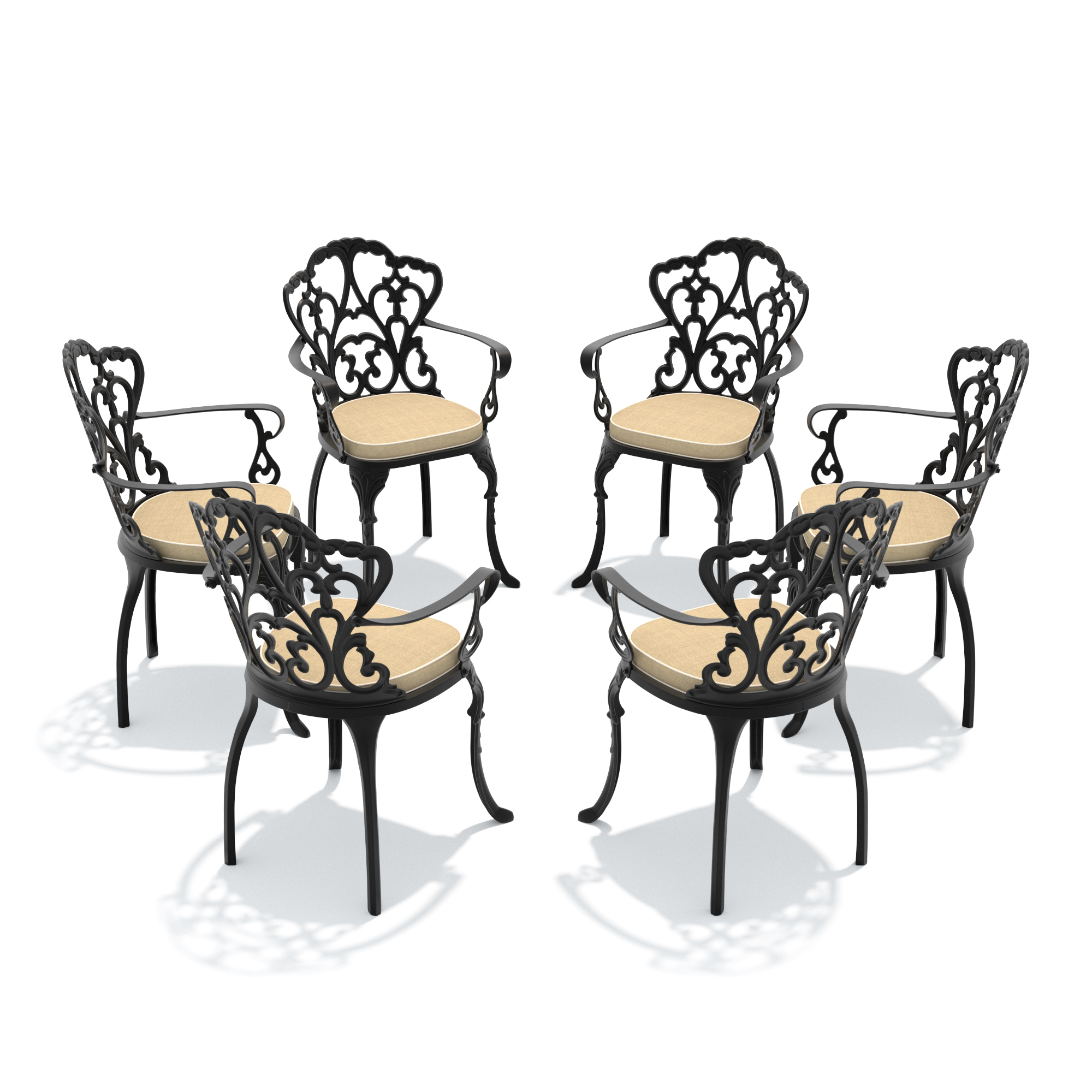Cast Aluminum Patio Dining Chair 6PCS With Black Frame and Off-white Cushions (same sku:W1710P166007) - Image 3