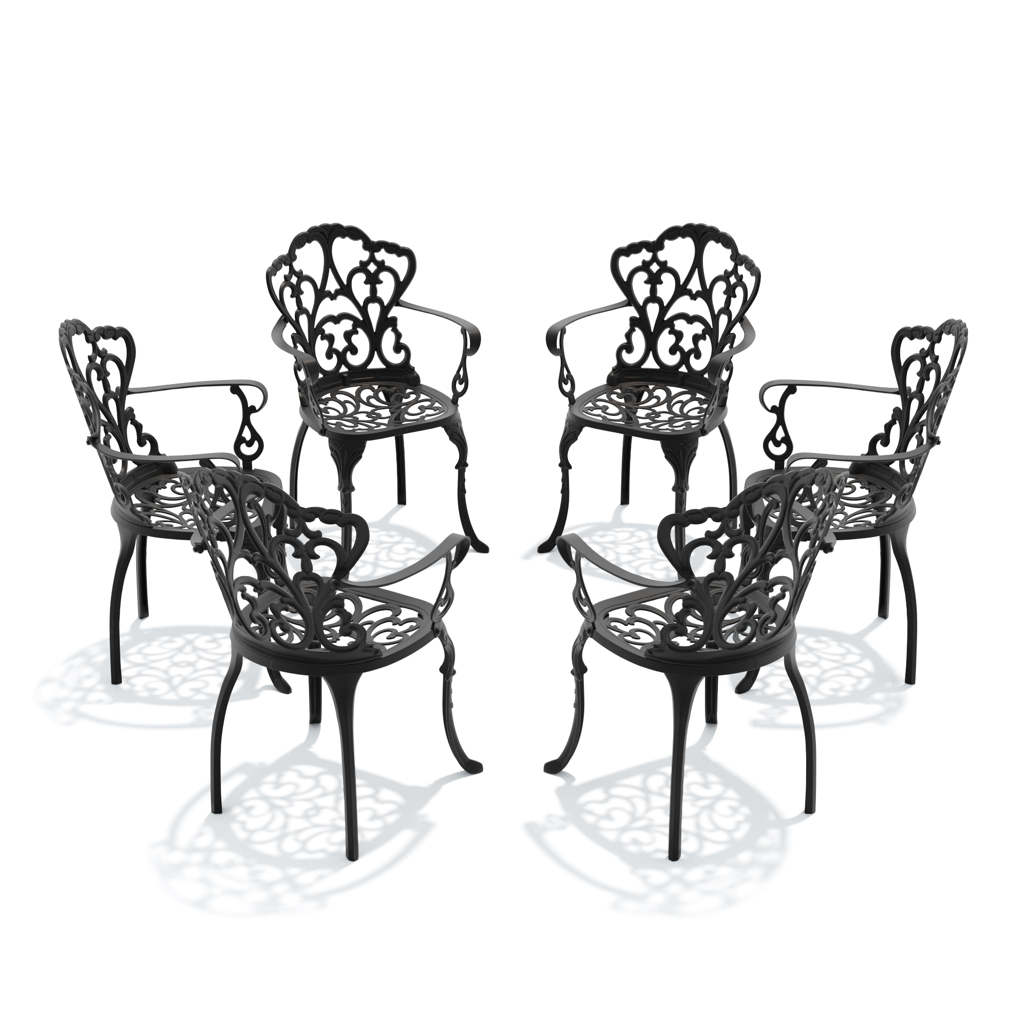Cast Aluminum Patio Dining Chair 6PCS With Black Frame and Off-white Cushions (same sku:W1710P166007) - Image 4