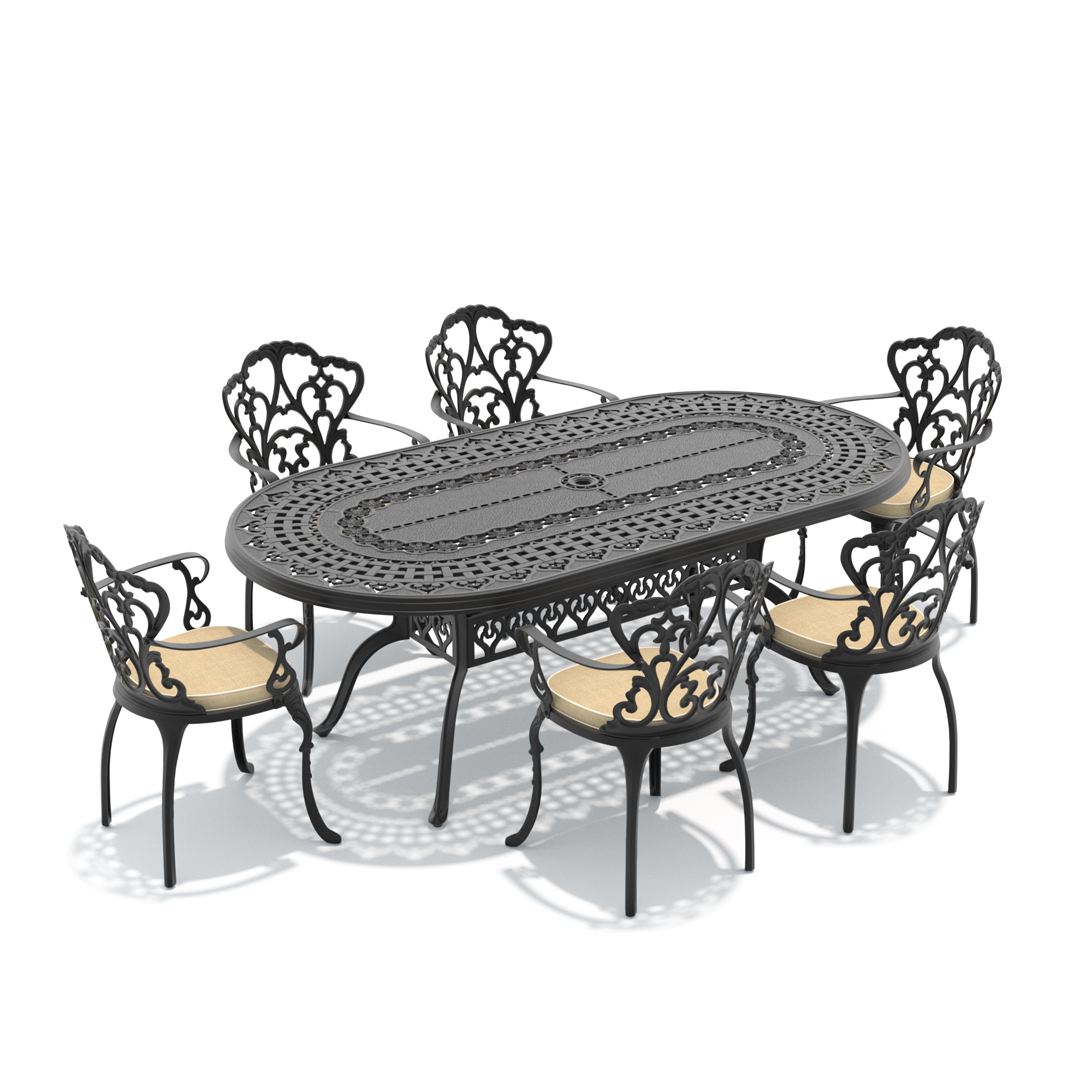 7-Piece Set Of Cast Aluminum Patio Furniture With Black Frame and Off-white Seat Cushions(same as:W1710S00107 ,W1710S00651 ,W1710S00406) - Image 3