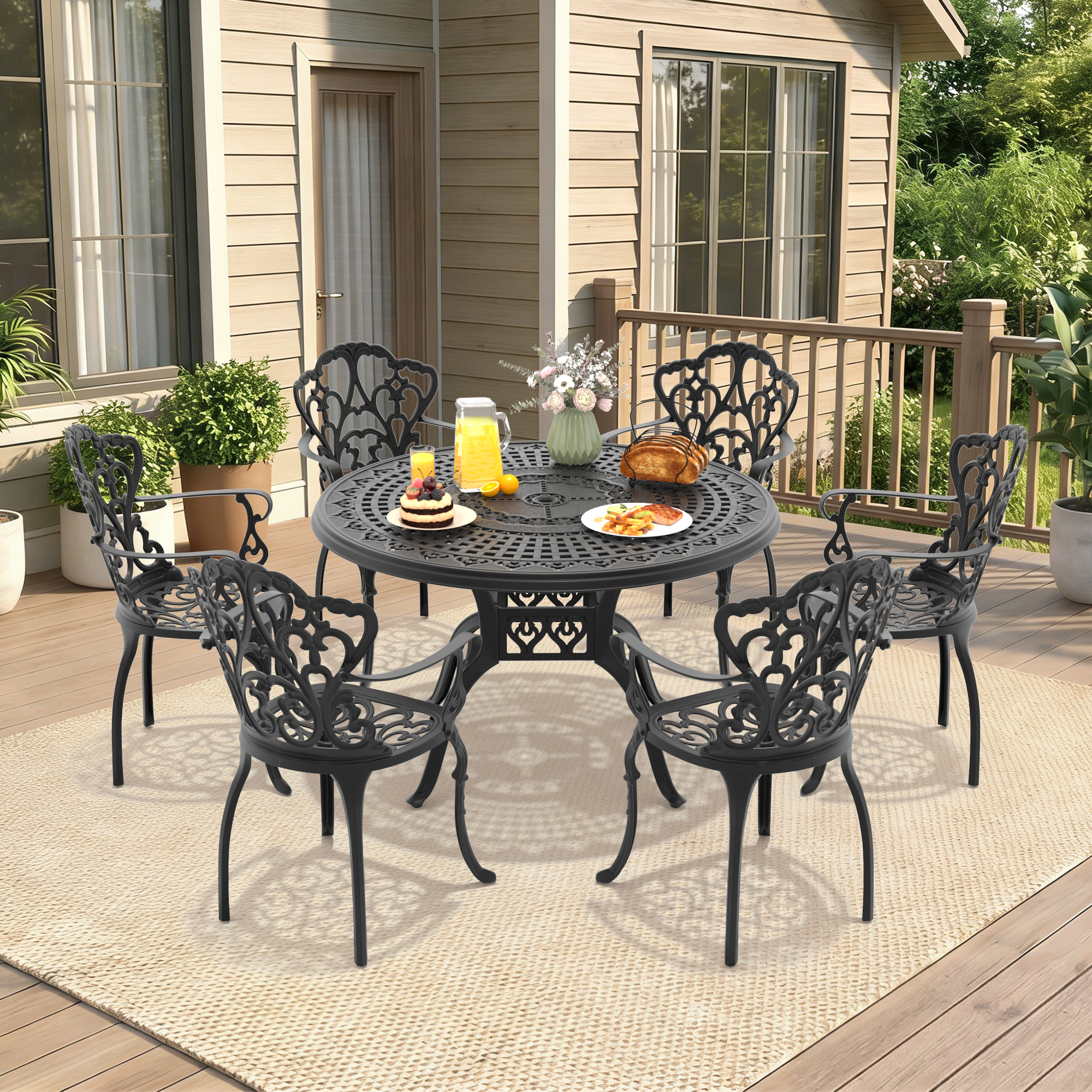7-Piece Set Of Cast Aluminum Patio Furniture With Off-white Seat Cushions(same as W1710S00399 , W1710S00623) - Image 2
