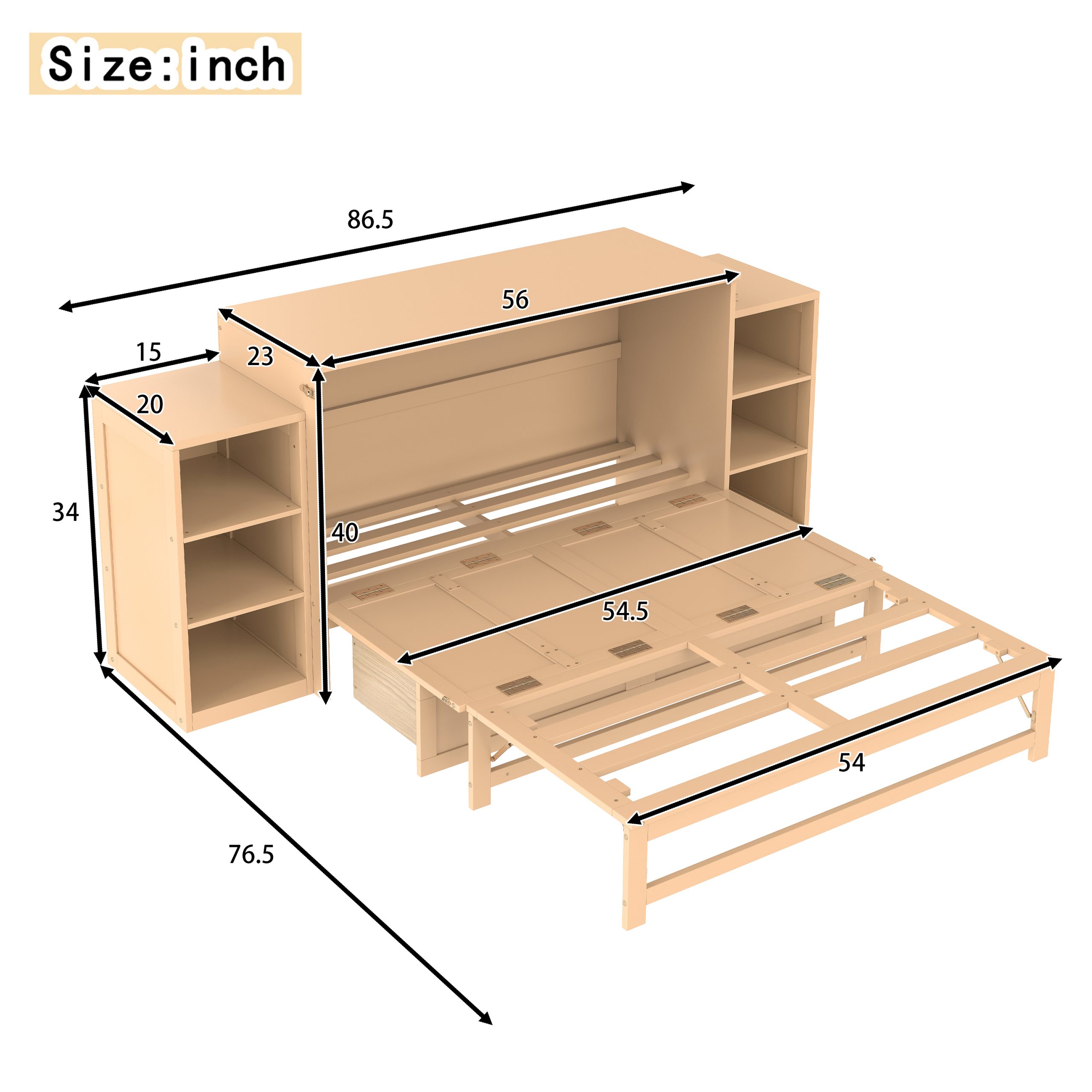 Full size Murphy bed with spacious storage drawers and shelves. Ideal for guest rooms or compact bedrooms.Golden - Image 4