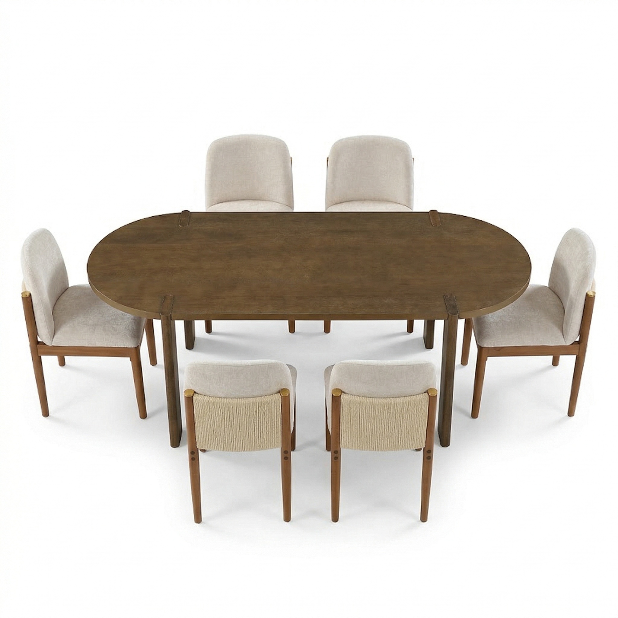 7 Pieces Modern Oval Dining Set, Rustic Farmhouse Solid Wood Kitchen Table Set for 6, 71'' Large Retro Country Dinner Set with Walnut Chair, for Dining Room, Kitchen, Home Office, Living Room, Walnut - Image 2