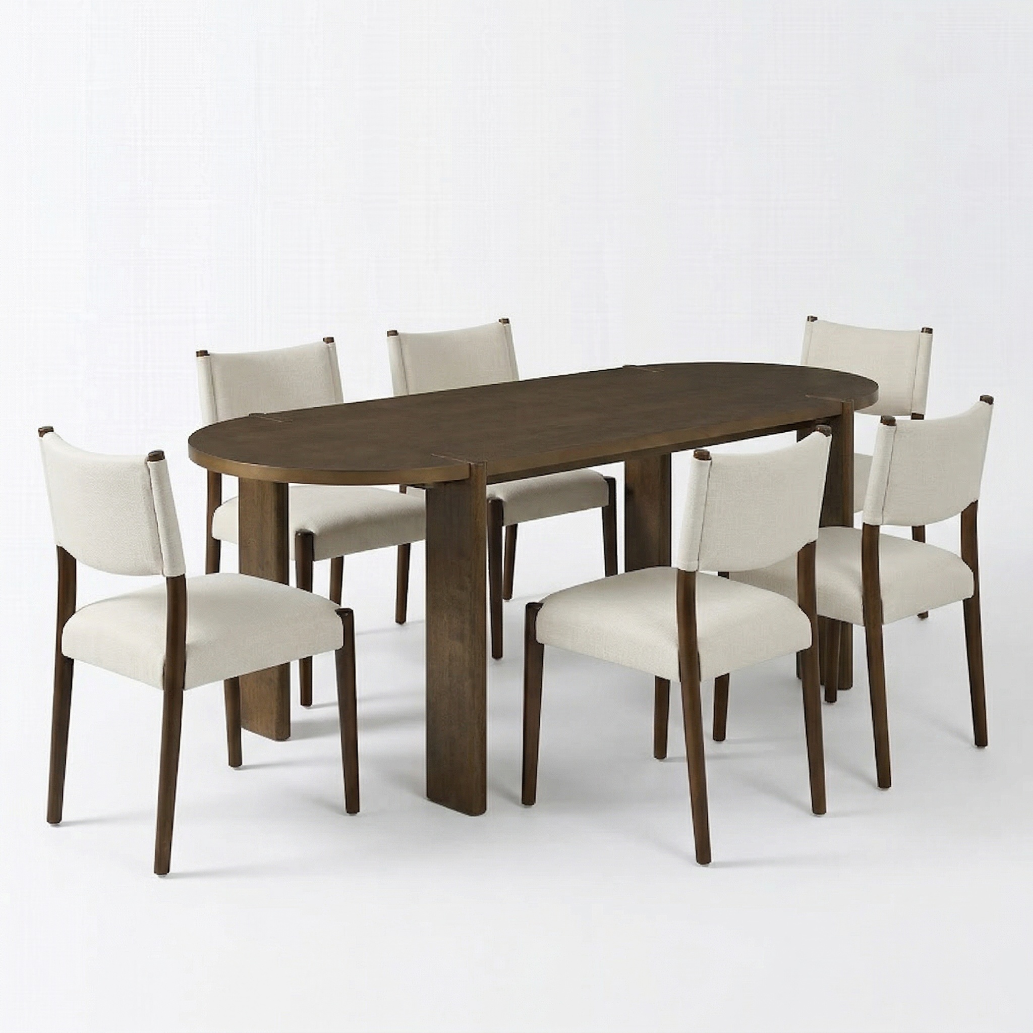 7 Pieces Modern Oval Dining Set, Rustic Farmhouse Solid Wood Kitchen Table Set for 6, 71'' Large Luxury Retro Country Dinner Set with Espresso Chairs, for Dining Room,Kitchen, Walnut - Image 2