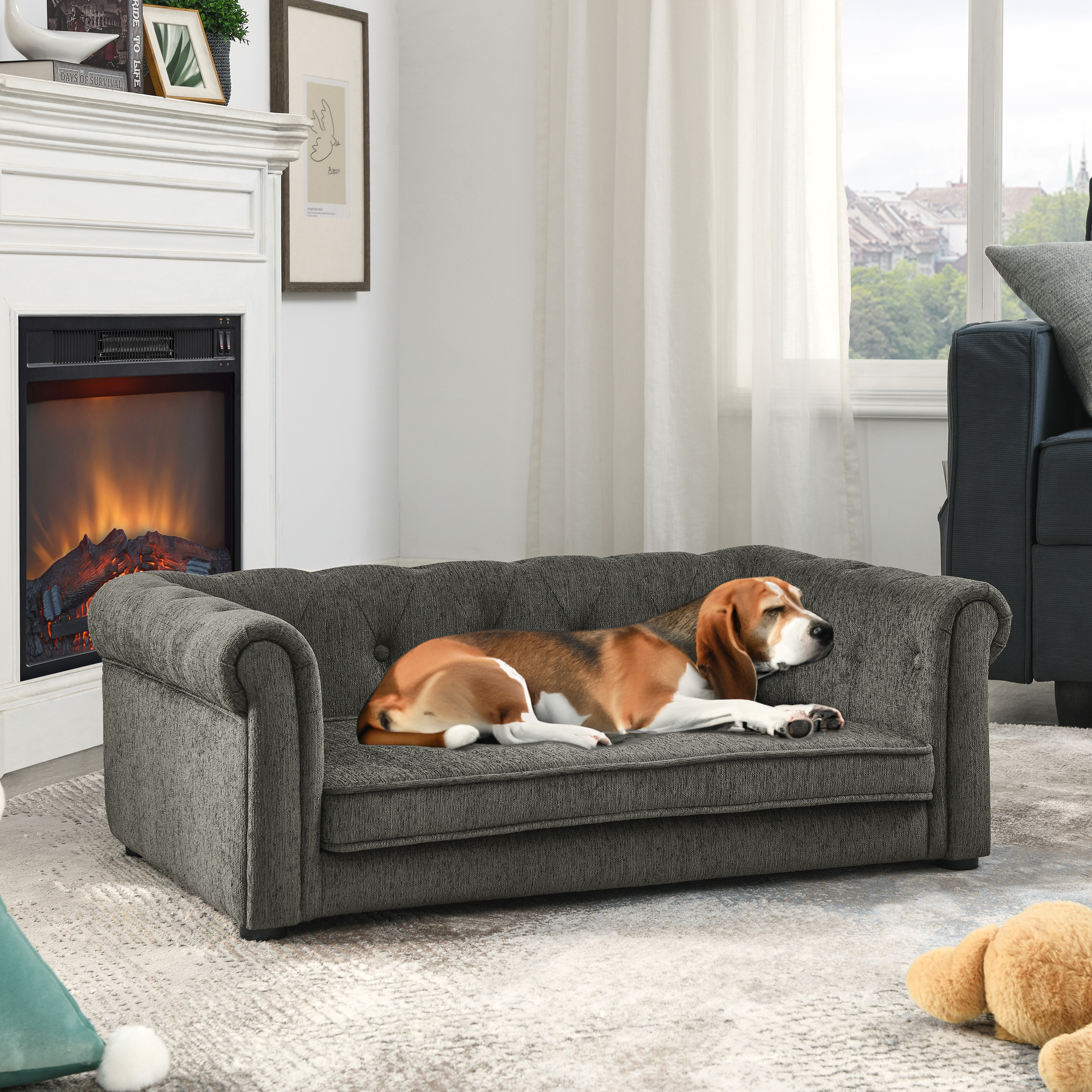 Elegant Rectangle Pet Bed for Small and Medium Dogs, Durable Elevated Dog Sofa Bed, Comfortable Dog Couch, Modern and Stylish Dog Sofa for Small and Medium Dogs,Dark grey - Image 2