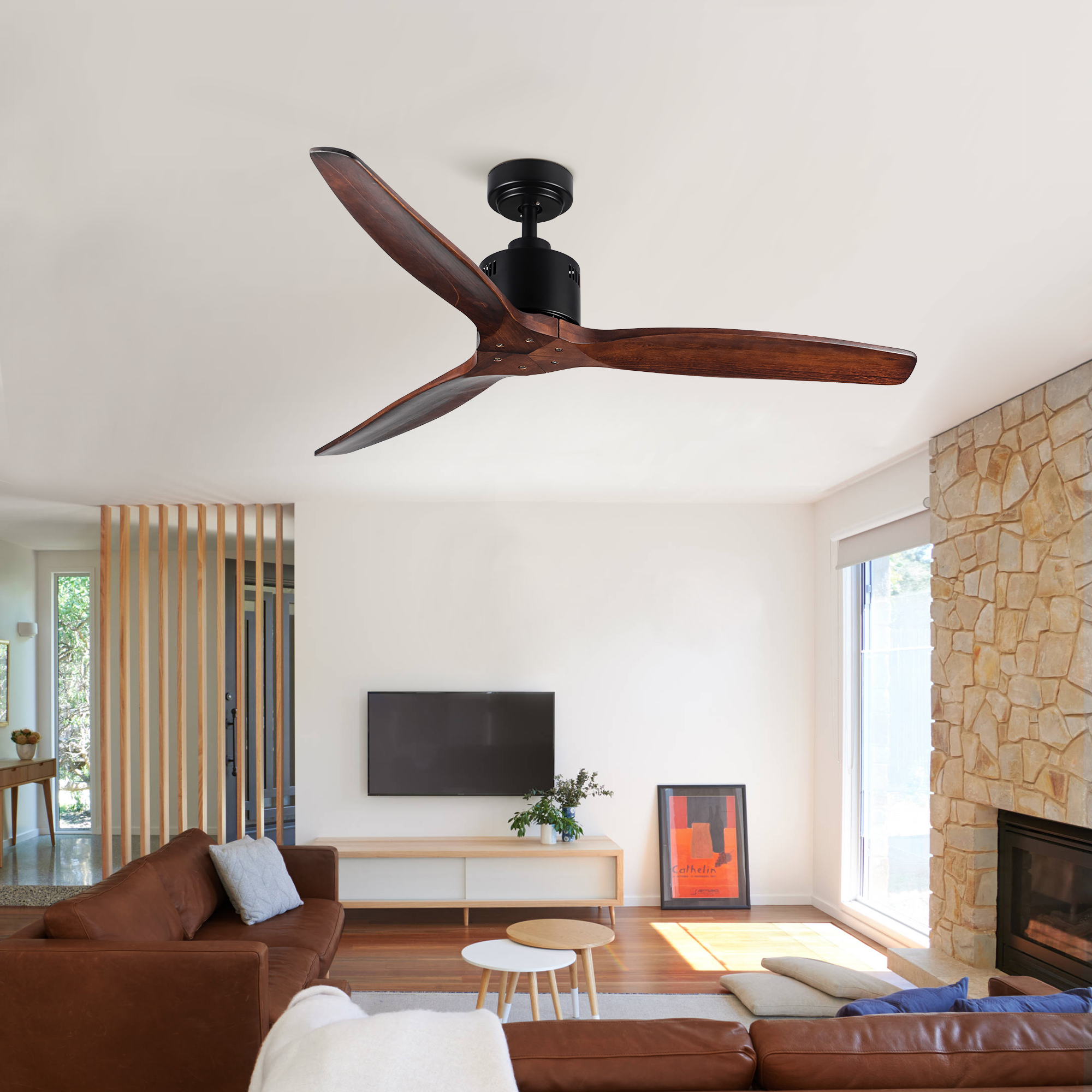 52 Antique Brown Ceiling Fan without Light with Remote Control - Image 3