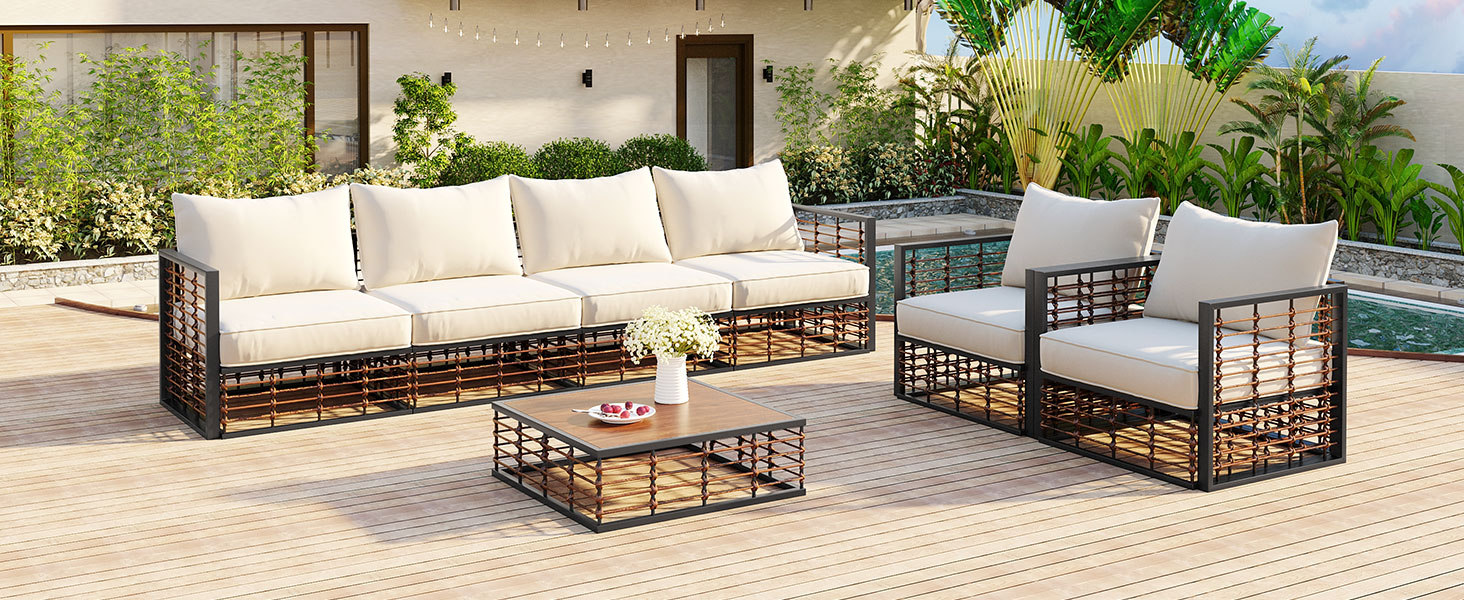 TOPMAX Modern Minimalist 7-Piece Metal Patio Sectional Sofa Set, All-Weather Garden Conversational Furniture Set with Thick Cushions and Coffee Table for Indoor Outdoor, Dark Grey - Image 2