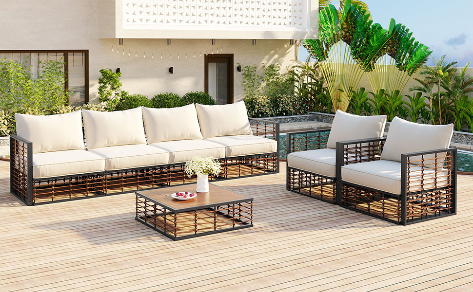 TOPMAX Modern Minimalist 7-Piece Metal Patio Sectional Sofa Set, All-Weather Garden Conversational Furniture Set with Thick Cushions and Coffee Table for Indoor Outdoor, Dark Grey - Image 3