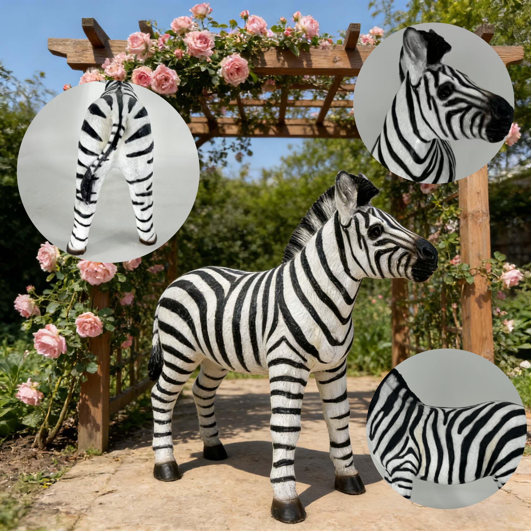 18.31" H x 19.49" L Simulated Zebra Garden Statue, Resin Outdoor & Indoor Decorative Ornament, Courtyard Lawn Art Craft, Unique Gift for Garden & Home Decoration - Image 2
