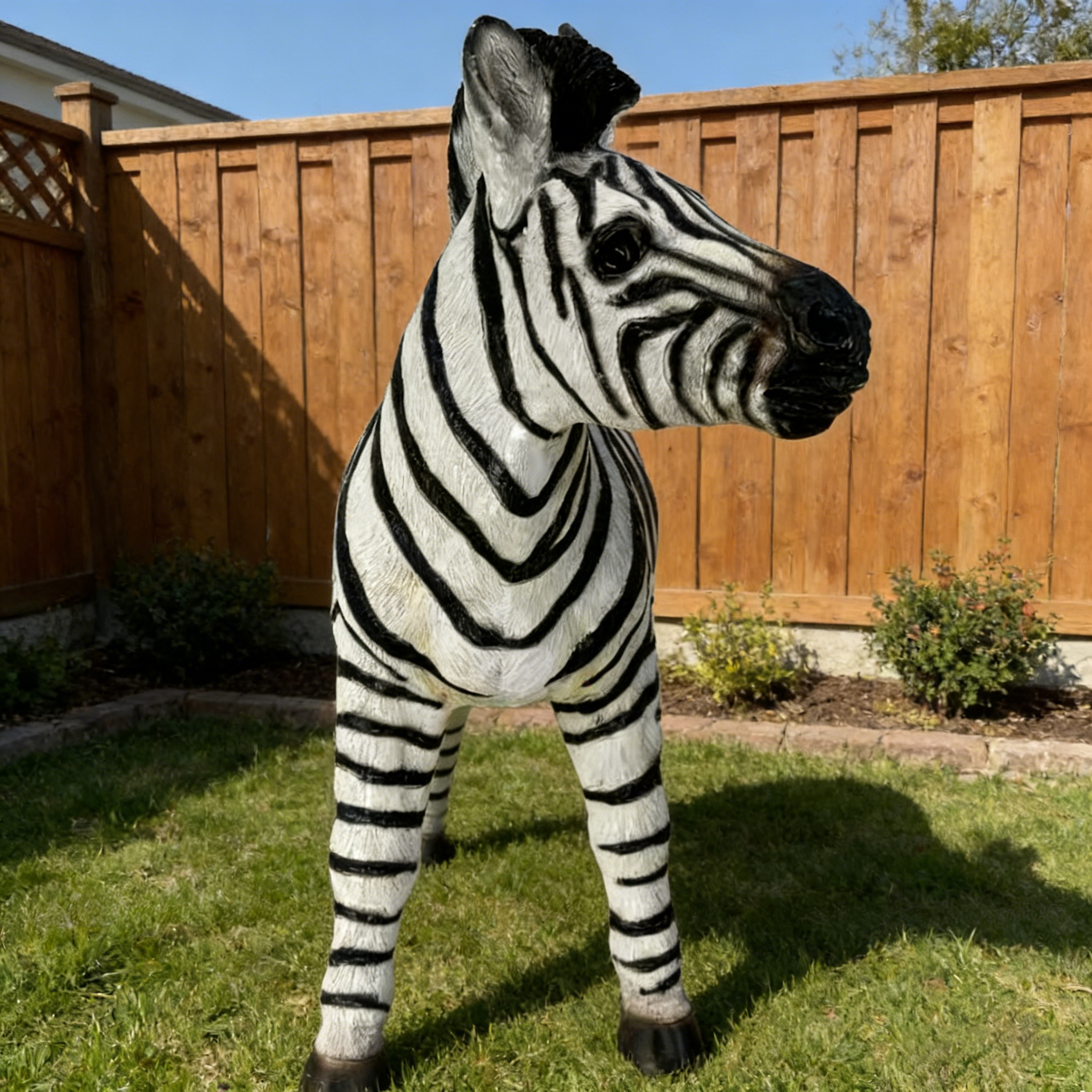 18.31" H x 19.49" L Simulated Zebra Garden Statue, Resin Outdoor & Indoor Decorative Ornament, Courtyard Lawn Art Craft, Unique Gift for Garden & Home Decoration - Image 3