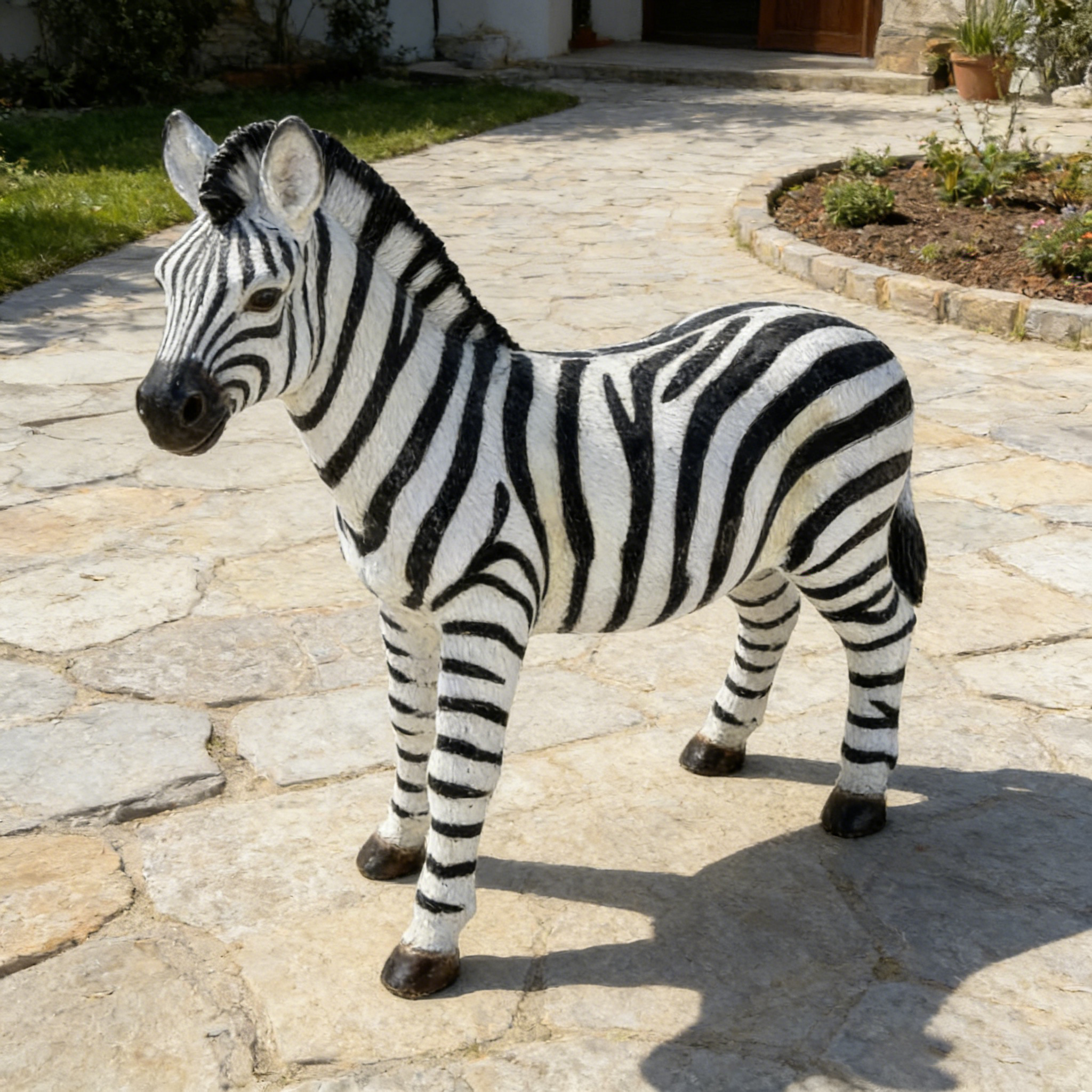 18.31" H x 19.49" L Simulated Zebra Garden Statue, Resin Outdoor & Indoor Decorative Ornament, Courtyard Lawn Art Craft, Unique Gift for Garden & Home Decoration - Image 5