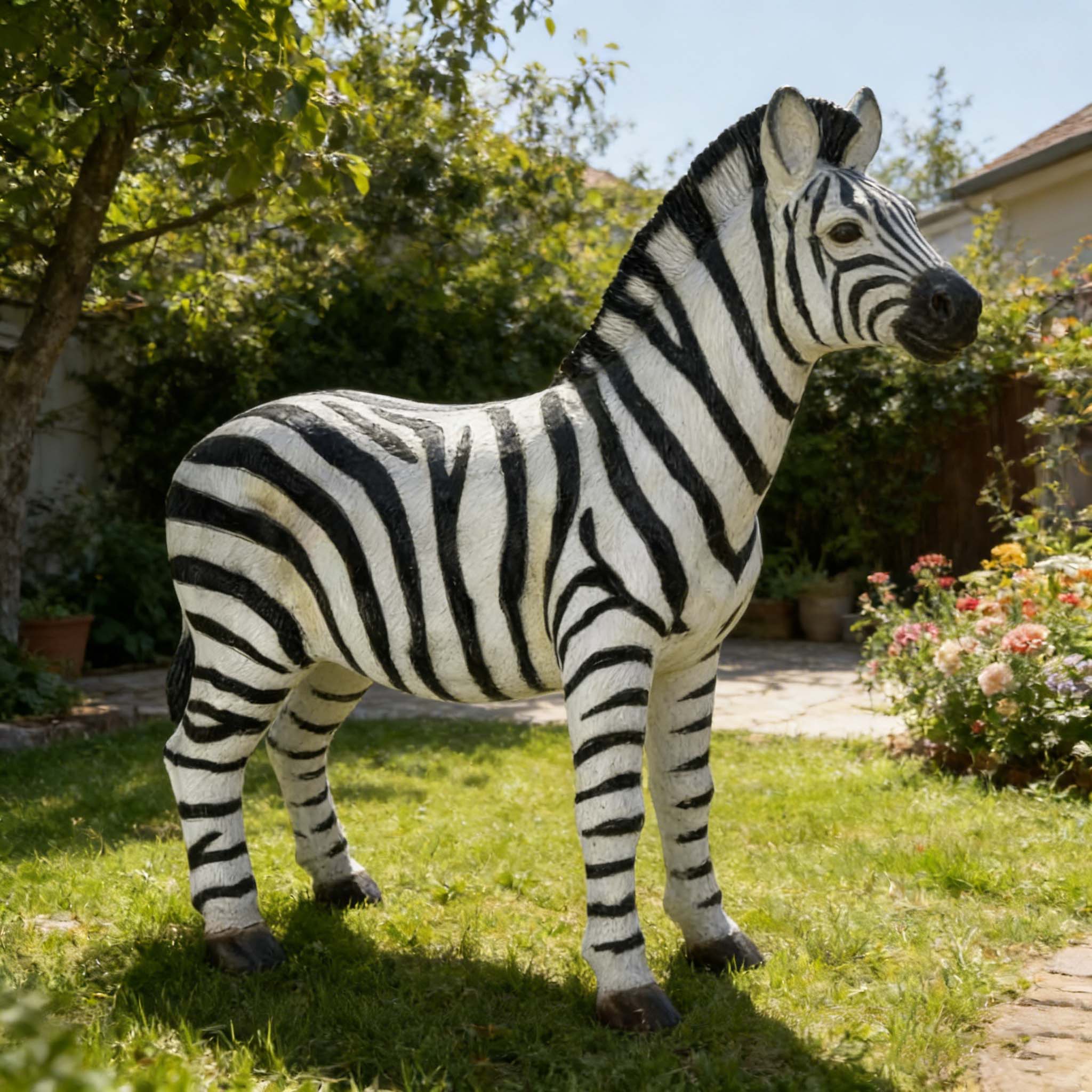 18.31" H x 19.49" L Simulated Zebra Garden Statue, Resin Outdoor & Indoor Decorative Ornament, Courtyard Lawn Art Craft, Unique Gift for Garden & Home Decoration - Image 6