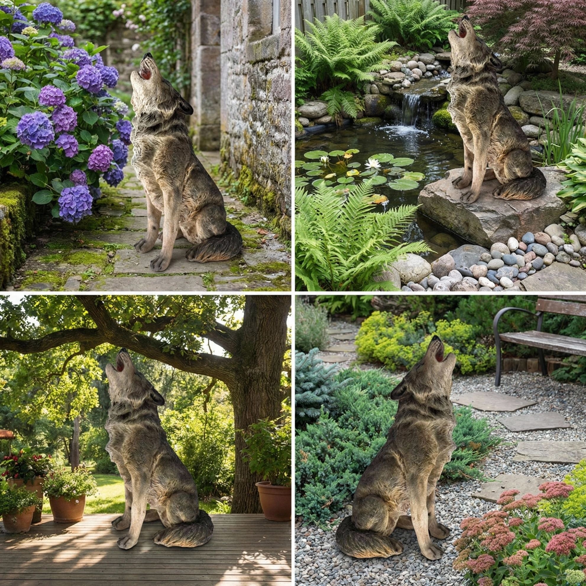 29.72" H x 17.91" L Simulated Howling Wolf Garden Statue, Resin Indoor & Outdoor Courtyard Ornament, Art Craft Decoration & Unique Gift for Home & Garden - Image 2