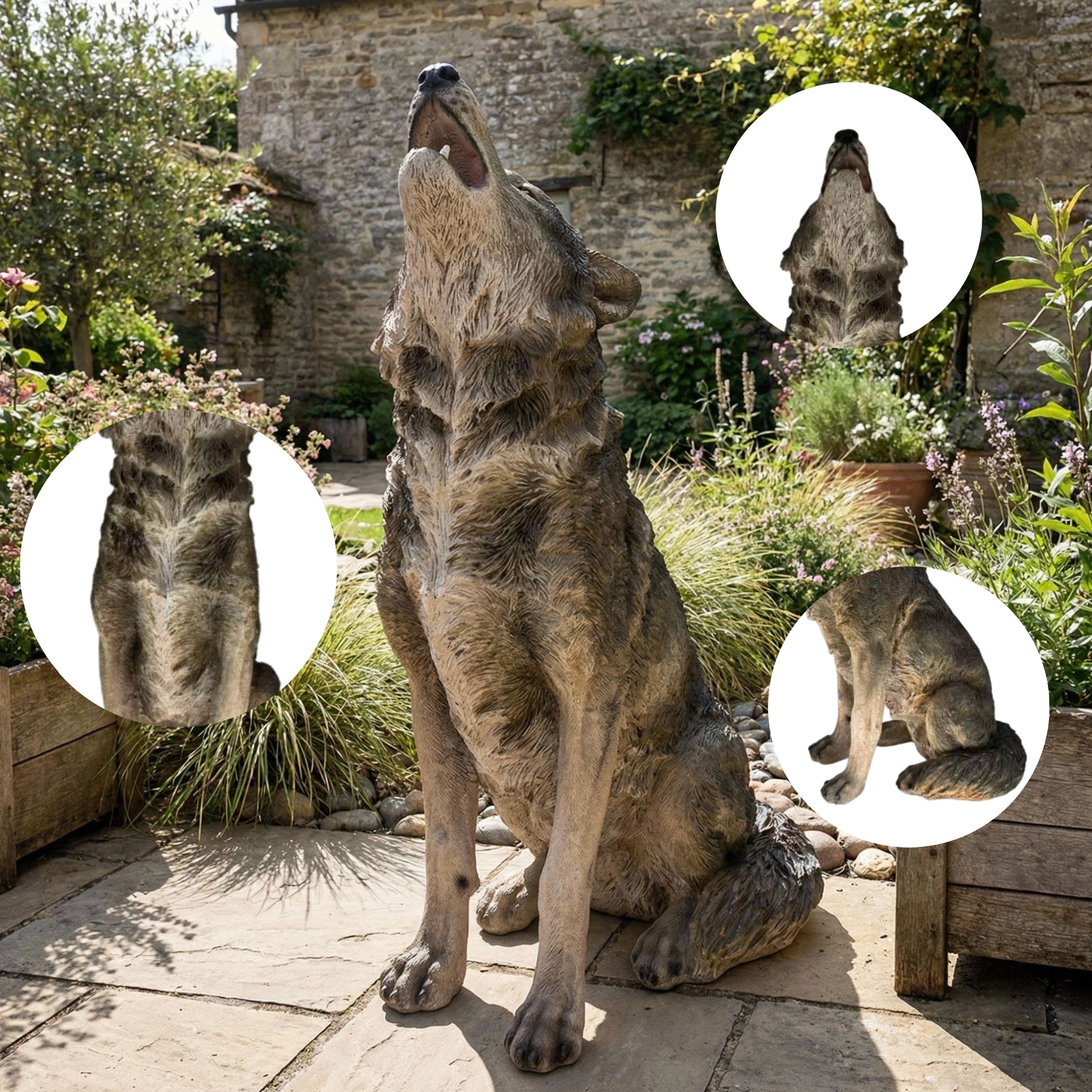 29.72" H x 17.91" L Simulated Howling Wolf Garden Statue, Resin Indoor & Outdoor Courtyard Ornament, Art Craft Decoration & Unique Gift for Home & Garden - Image 3