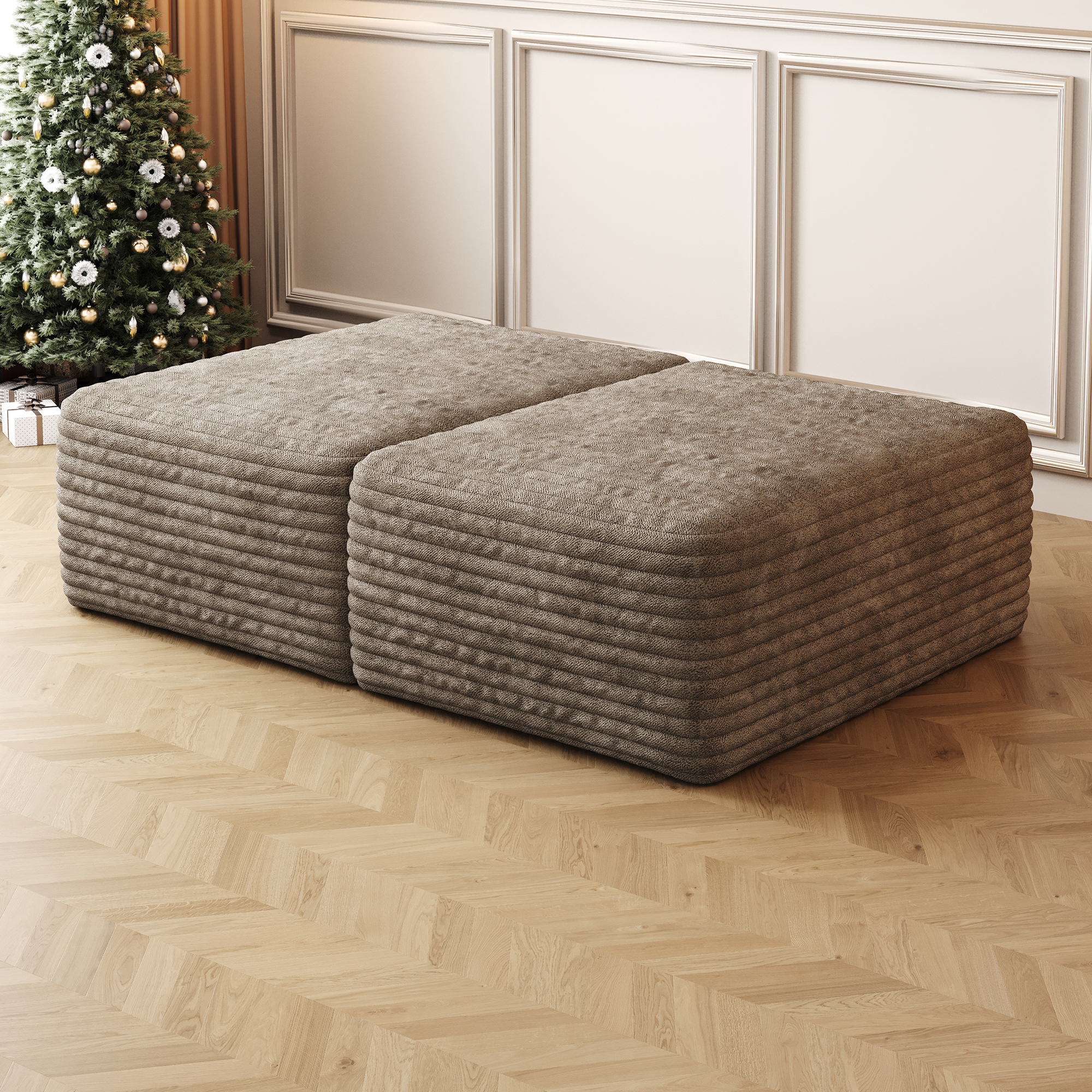 37.40"Sofa ottoman ,No Assembly Required,Camel(Plush Corduroy Fabric) - Image 2