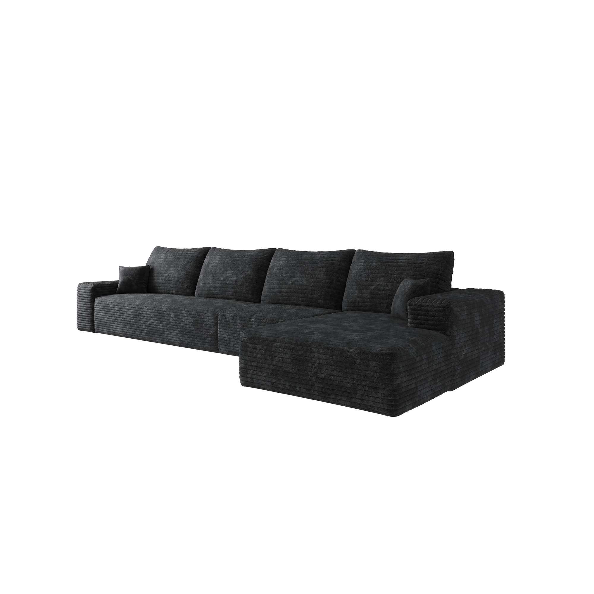 135" Cloud Sectional Couch with L-Shape Chaise,Modern Modular Sofa with Deep Seat, Upholstered Couches for Living Room Bedroom,No Assembly Required, Black(Plush Corduroy Fabric) - Image 6