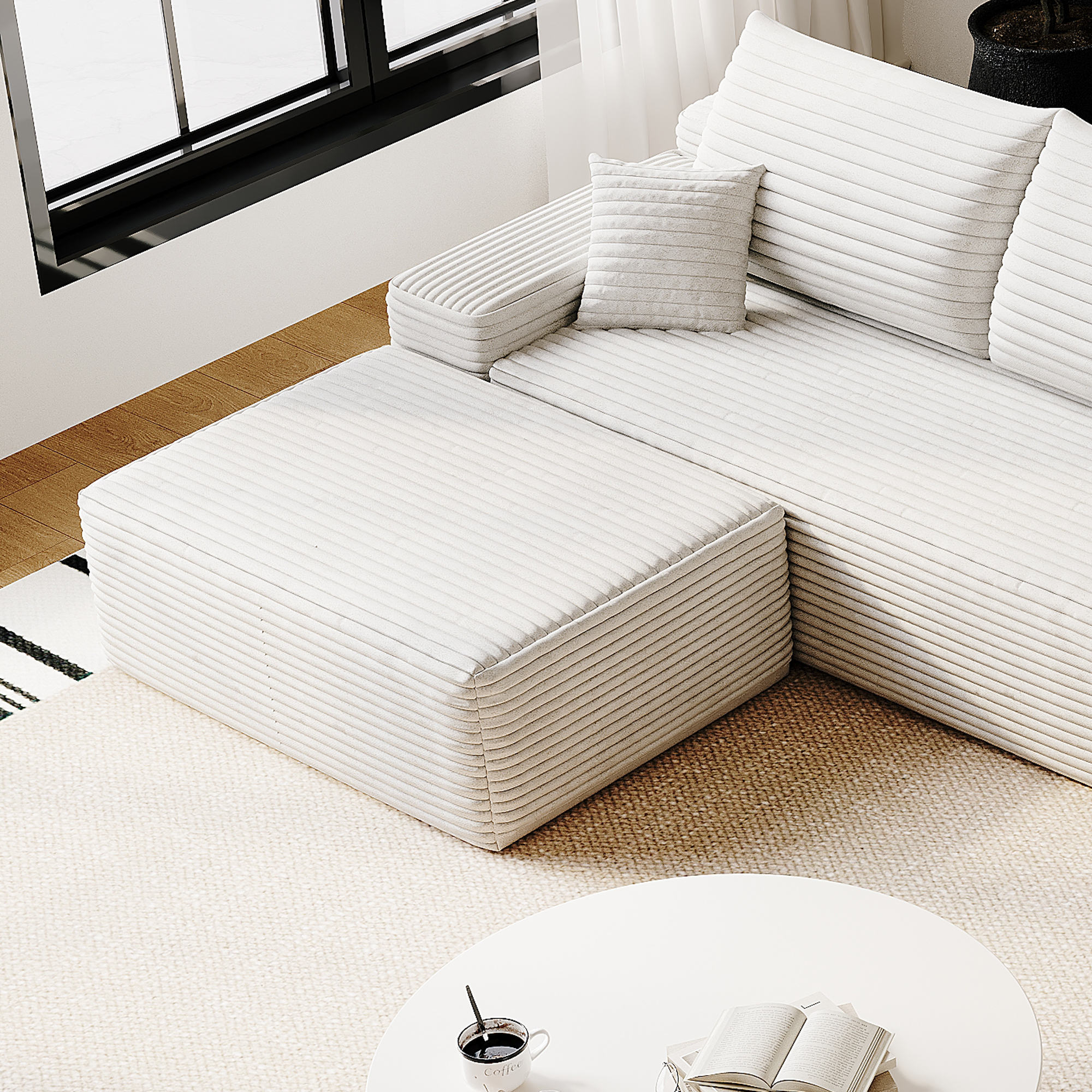 37.40"Sofa ottoman ,No Assembly Required,White(Plush Corduroy Fabric) - Image 3