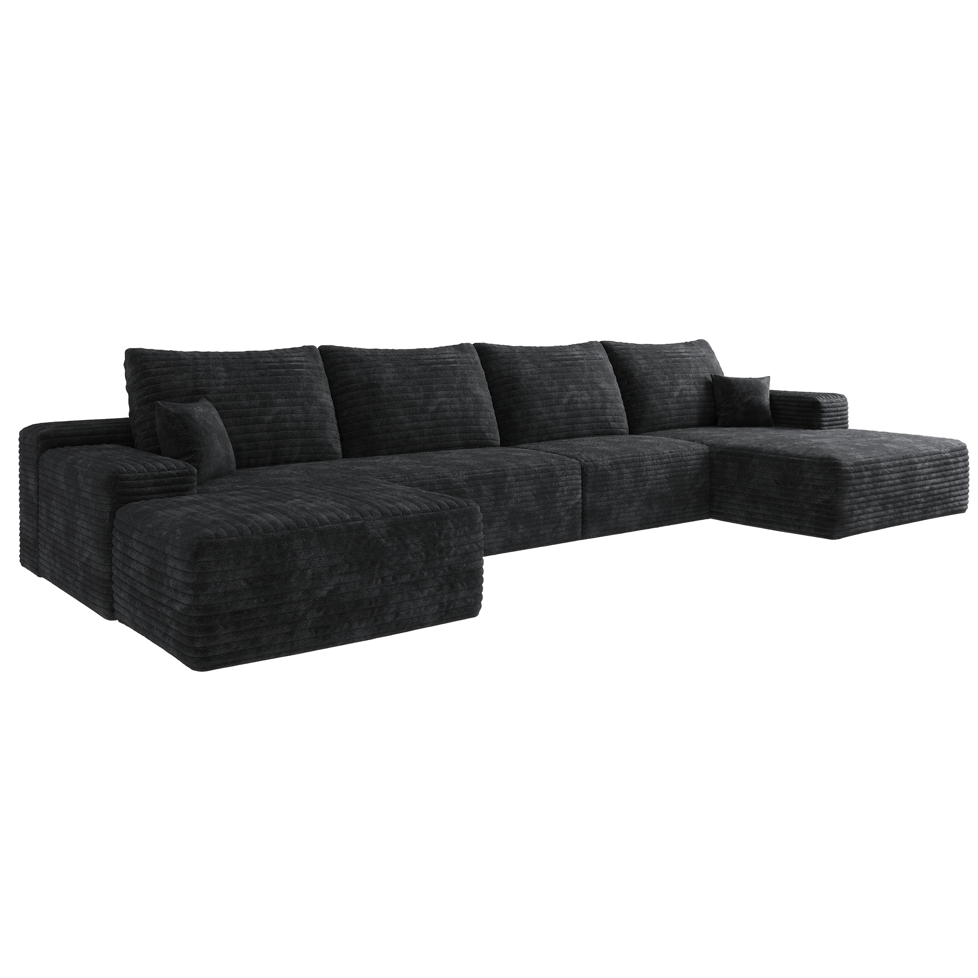 135" Cloud Sectional Sofa with 1 Ottoman,Modern Minimalist Upholstered Couches, Comfort U Shaped Sofa for Living Room,Deep Seat Corner Couch,No Assembly Required,Balck (Plush Corduroy Fabric) - Image 6
