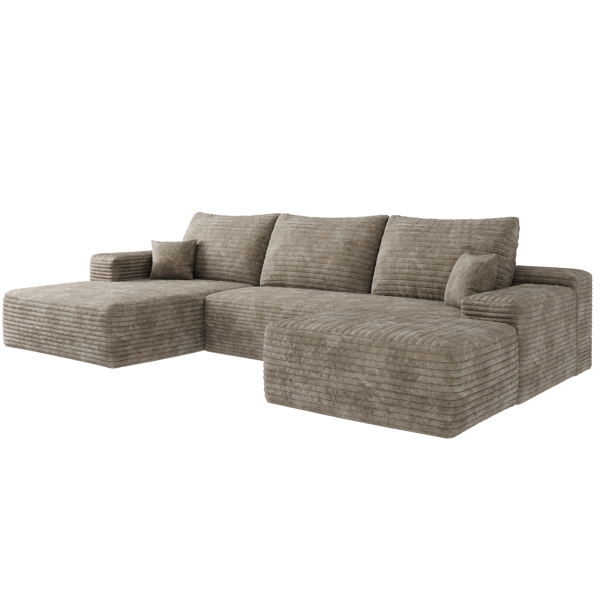 107"Cloud Sectional Sofa with 1 Ottoman,Modern Minimalist Upholstered Couches,Comfort U Shaped Sofa for Living Room,Deep Seat Corner Couch,No Assembly Required,Camel (Plush Corduroy Fabric) - Image 5