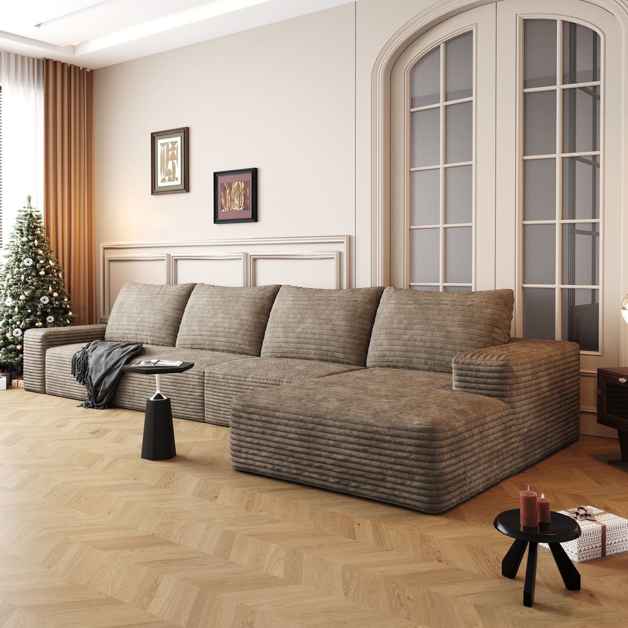 134" Cloud Sectional Couch with L-Shape Chaise,Modern Modular Sofa with Deep Seat, Upholstered Couches for Living Room Bedroom,No Assembly Required,Camel (Plush Corduroy Fabric) - Image 2
