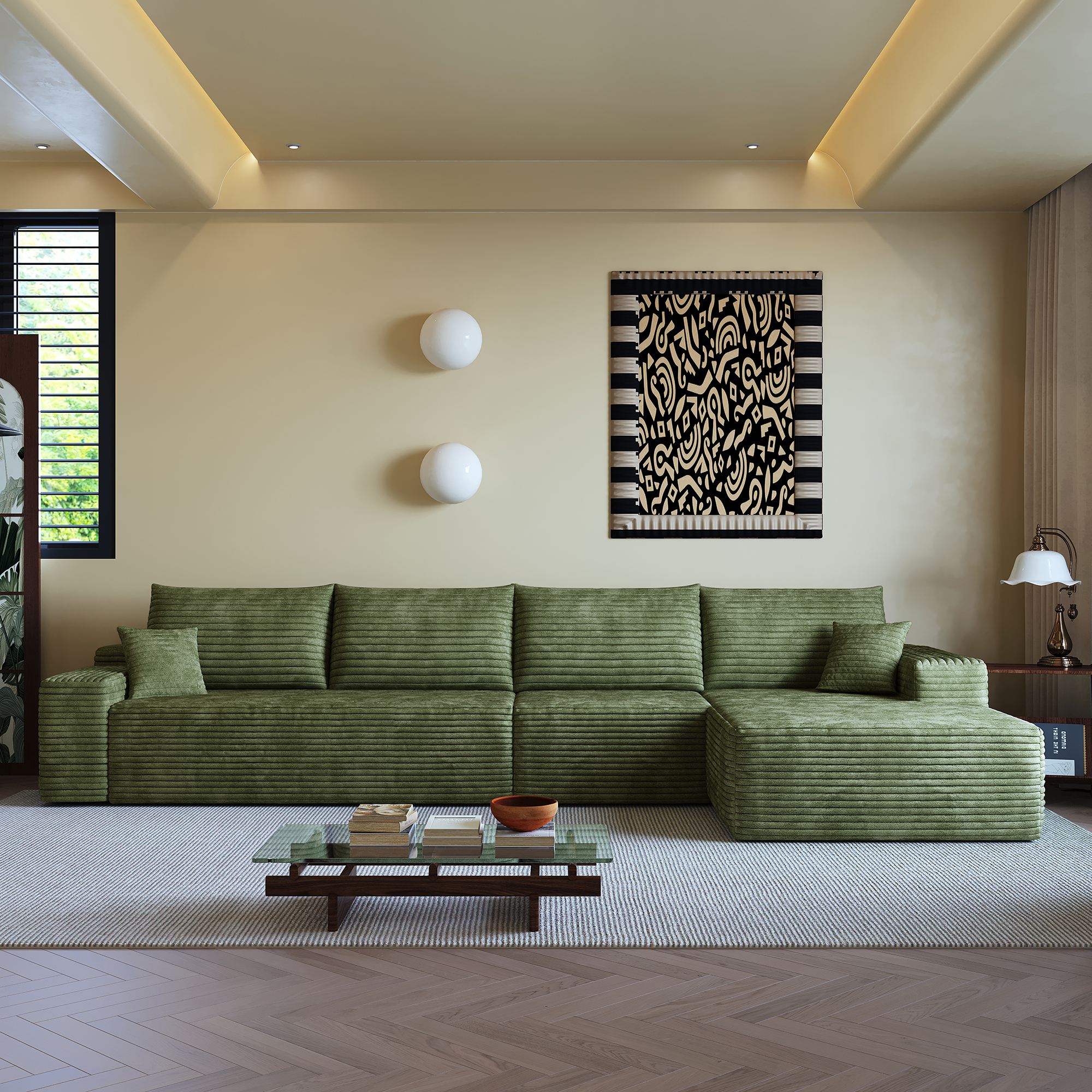 135" Cloud Sectional Couch with L-Shape Chaise,Modern Modular Sofa with Deep Seat, Upholstered Couches for Living Room Bedroom,No Assembly Required, (Plush Corduroy Fabric),Green - Image 4