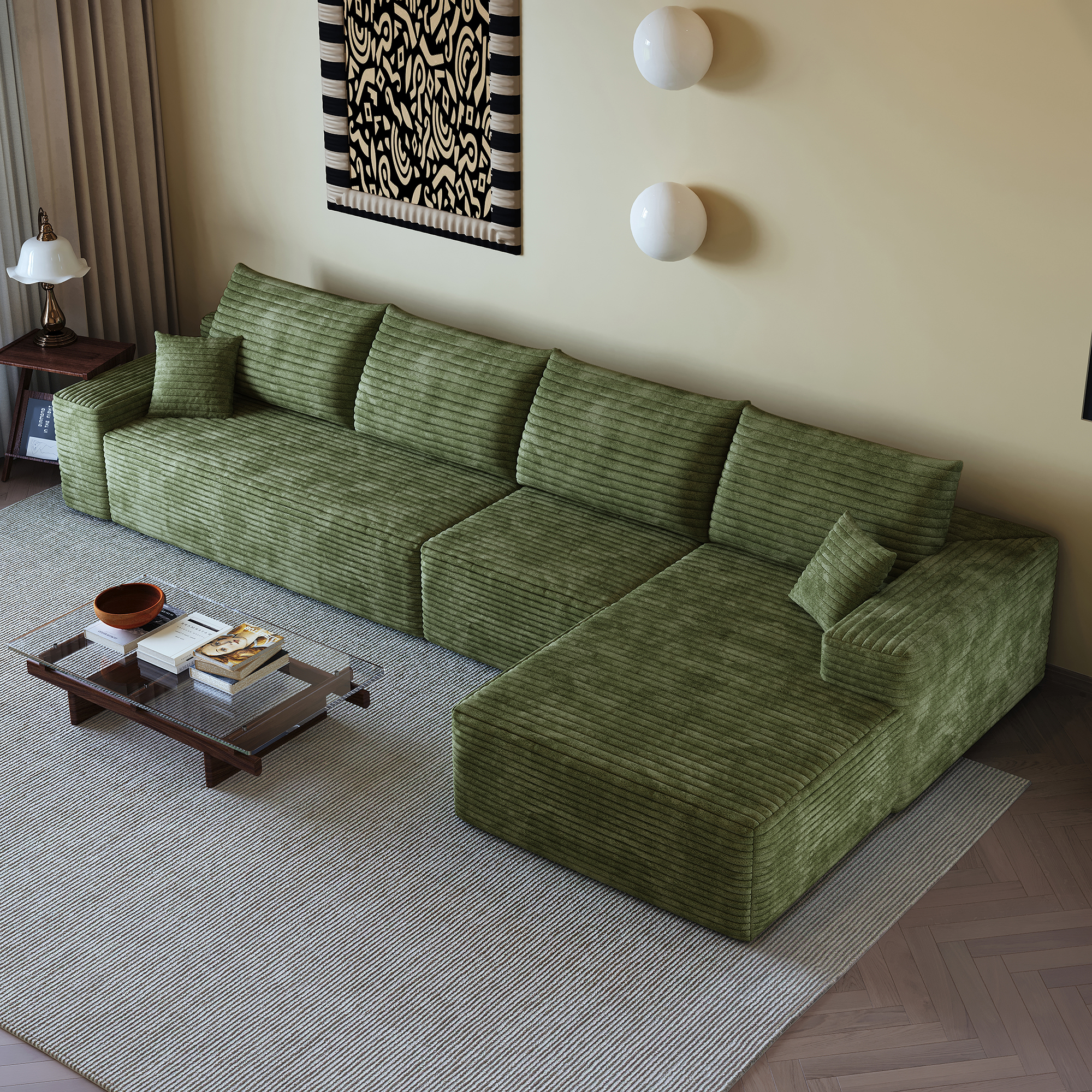 135" Cloud Sectional Couch with L-Shape Chaise,Modern Modular Sofa with Deep Seat, Upholstered Couches for Living Room Bedroom,No Assembly Required, (Plush Corduroy Fabric),Green - Image 5