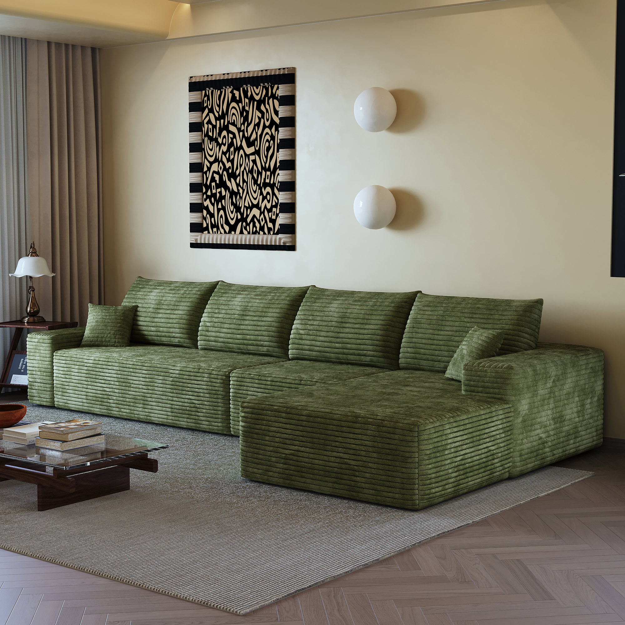 135" Cloud Sectional Couch with L-Shape Chaise,Modern Modular Sofa with Deep Seat, Upholstered Couches for Living Room Bedroom,No Assembly Required, (Plush Corduroy Fabric),Green - Image 6