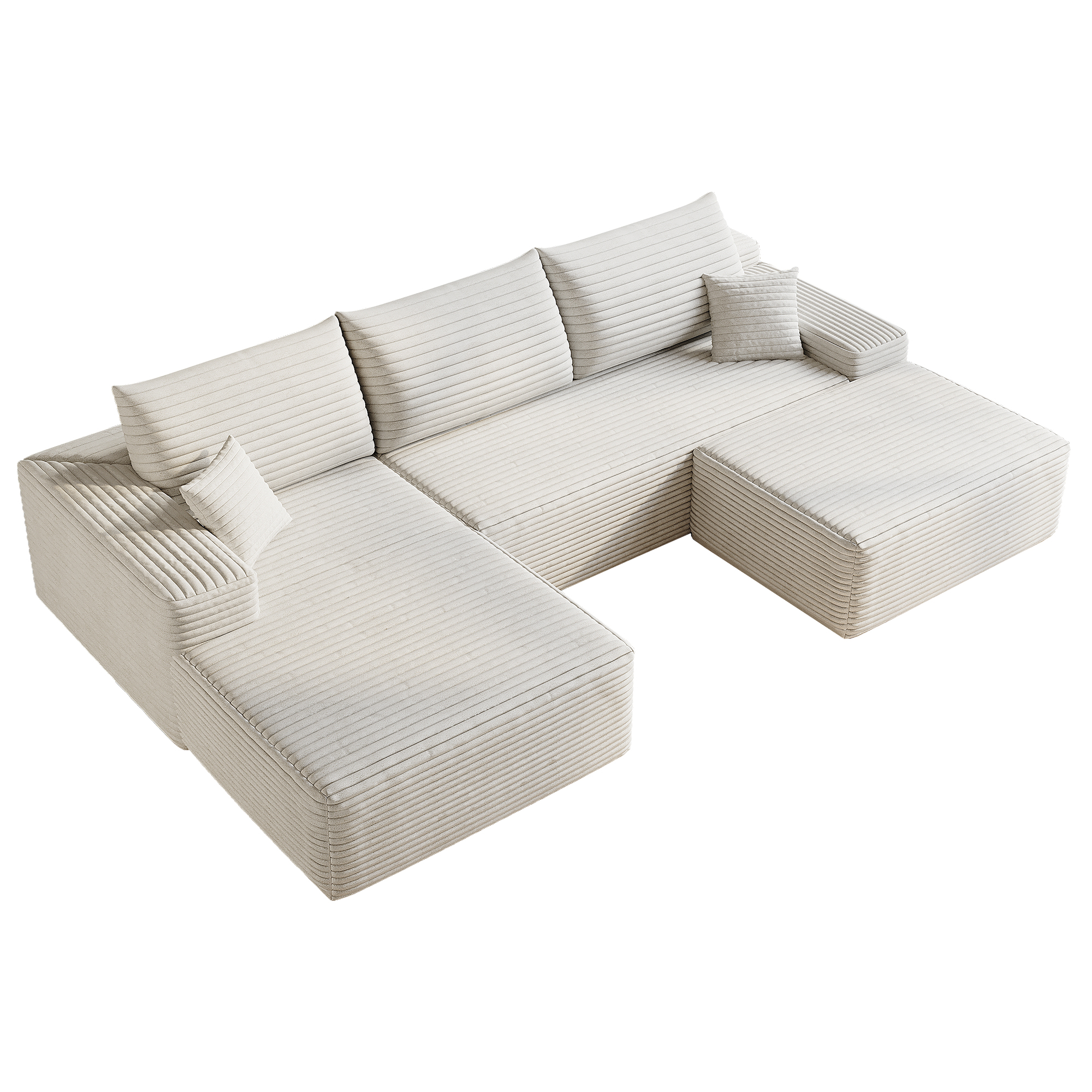 107"Cloud Sectional Sofa with 1 Ottoman,Modern Minimalist Upholstered Couches,Comfort U Shaped Sofa for Living Room,Deep Seat Corner Couch,No Assembly Required (Plush Corduroy Fabric),White - Image 6