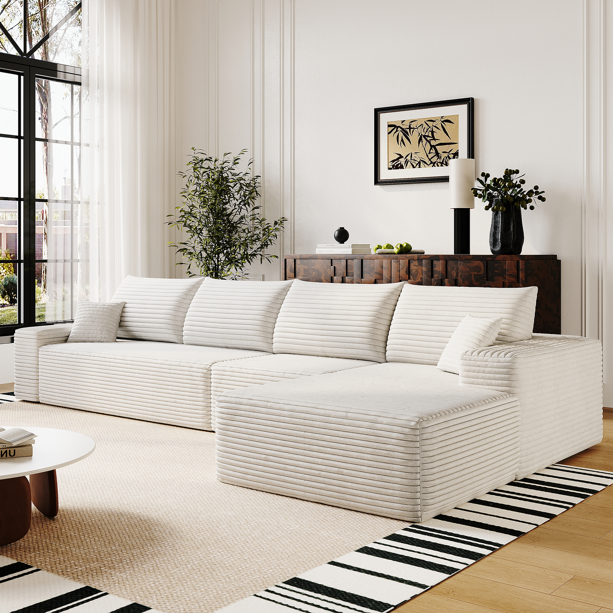 135" Cloud Sectional Couch with L-Shape Chaise,Modern Modular Sofa with Deep Seat, Upholstered Couches for Living Room Bedroom,No Assembly Required, (Plush Corduroy Fabric),White - Image 2