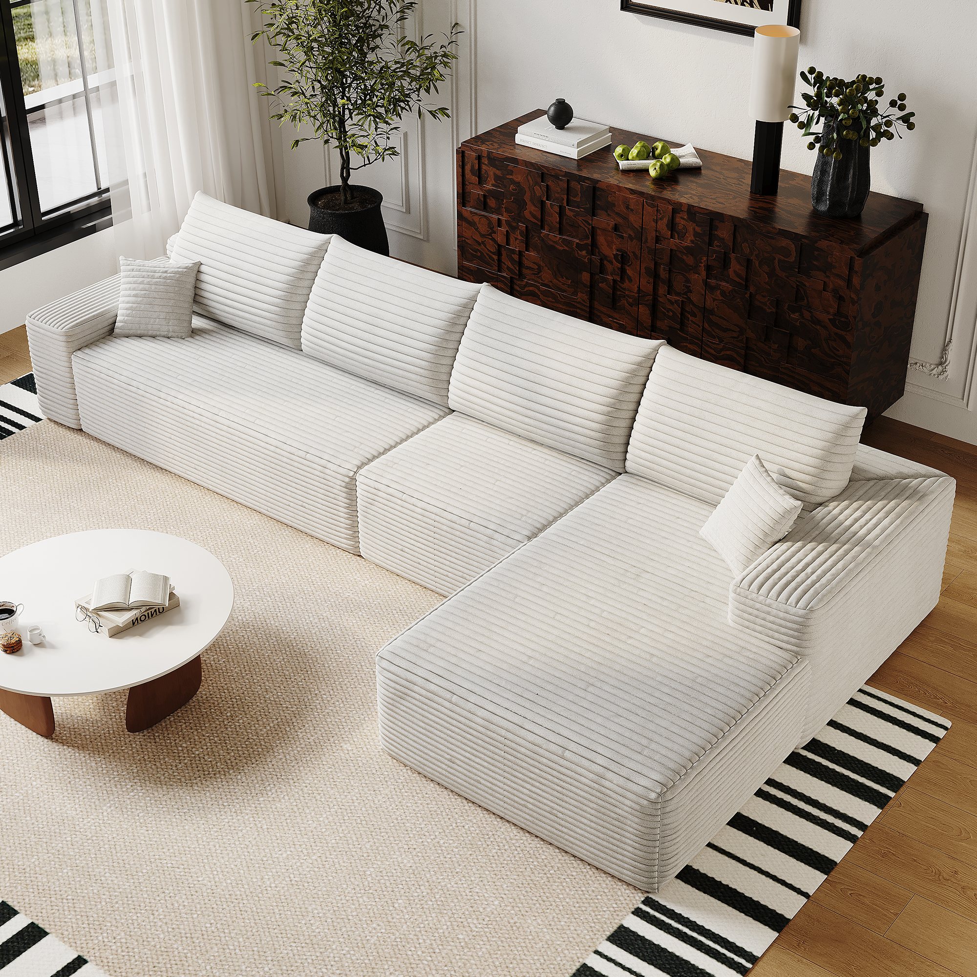 135" Cloud Sectional Couch with L-Shape Chaise,Modern Modular Sofa with Deep Seat, Upholstered Couches for Living Room Bedroom,No Assembly Required, (Plush Corduroy Fabric),White - Image 3