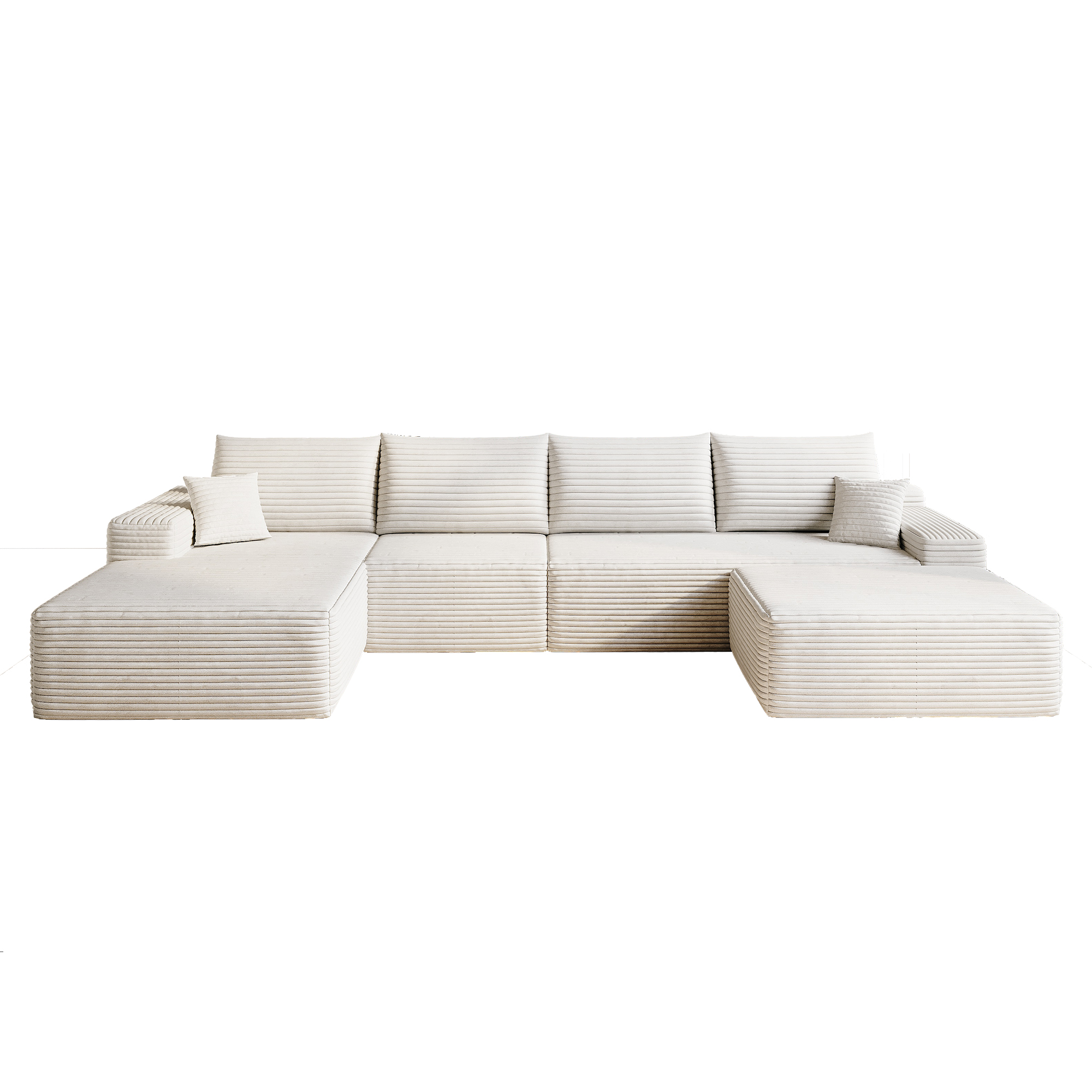 135" Cloud Sectional Sofa with 1 Ottoman,Modern Minimalist Upholstered Couches, Comfort U Shaped Sofa for Living Room,Deep Seat Corner Couch,No Assembly Required,Black (Plush Corduroy Fabric),White - Image 6
