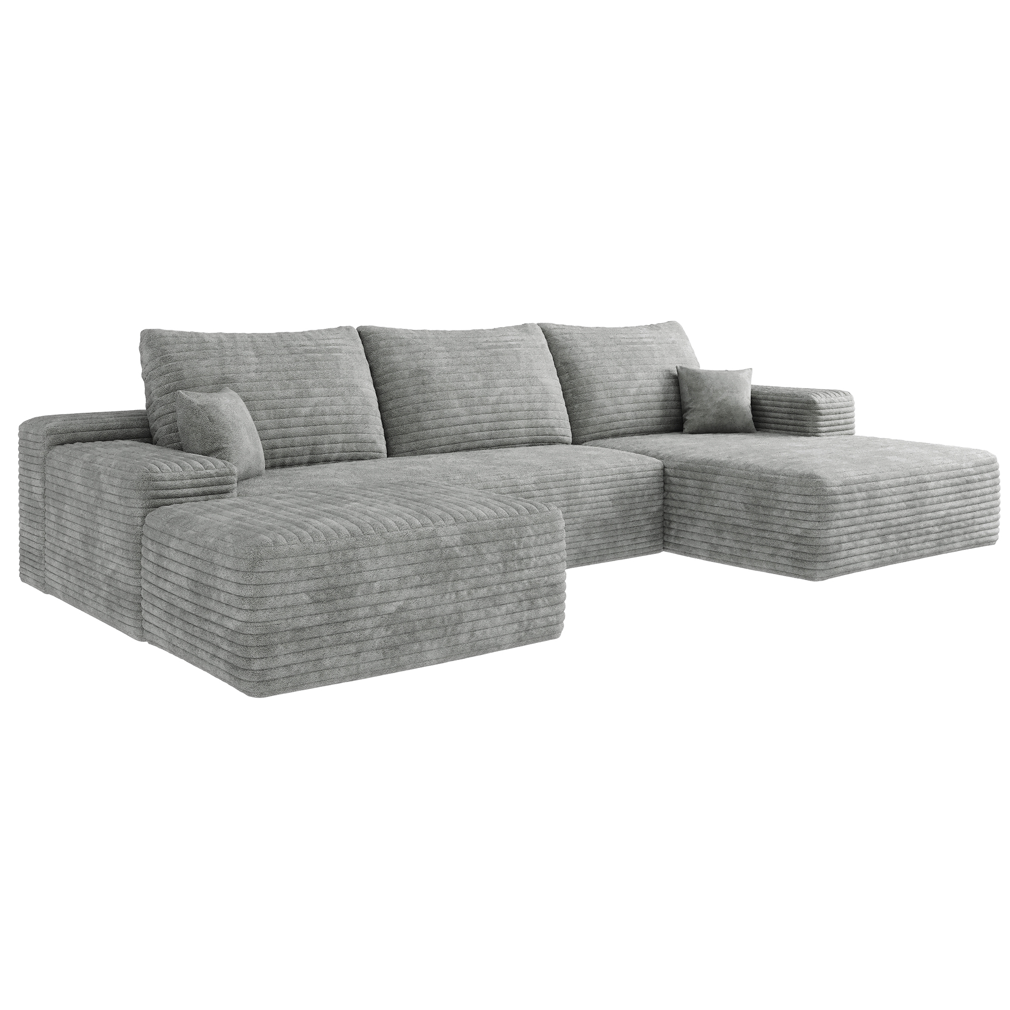107"Cloud Sectional Sofa with 1 Ottoman,Modern Minimalist Upholstered Couches,Comfort U Shaped Sofa for Living Room,Deep Seat Corner Couch,No Assembly Required,Grey (Plush Corduroy Fabric) - Image 6