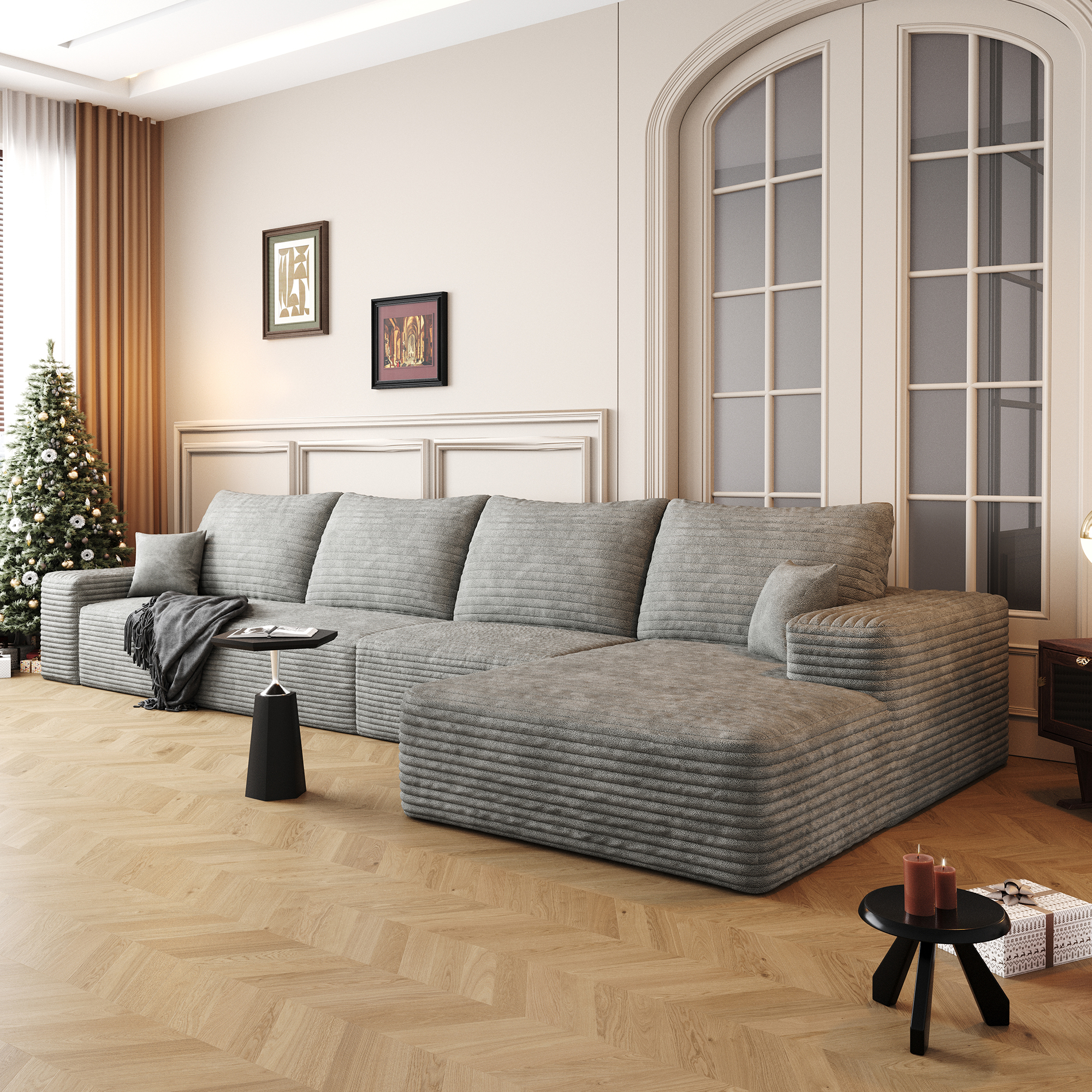 135" Cloud Sectional Couch with L-Shape Chaise,Modern Modular Sofa with Deep Seat, Upholstered Couches for Living Room Bedroom,No Assembly Required,Grey (Plush Corduroy Fabric) - Image 2