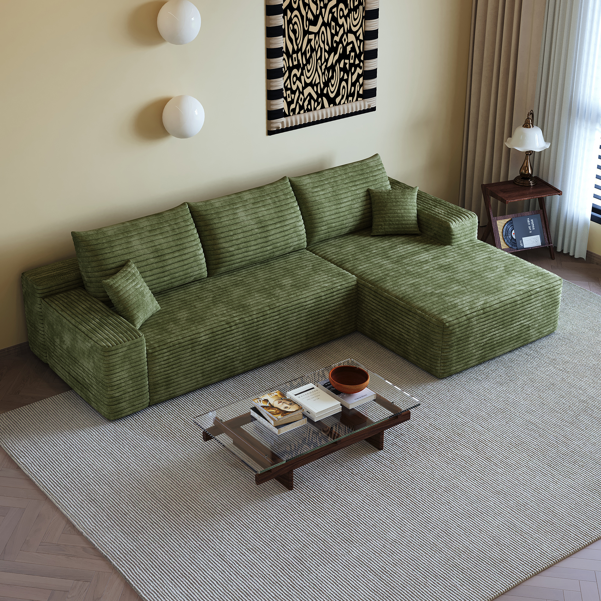 107" Cloud Sectional Couch with L-Shape Chaise,Modern Modular Sofa with Deep Seat, Upholstered Couches for Living Room Bedroom,No Assembly Required, (Plush Corduroy Fabric),Green - Image 5