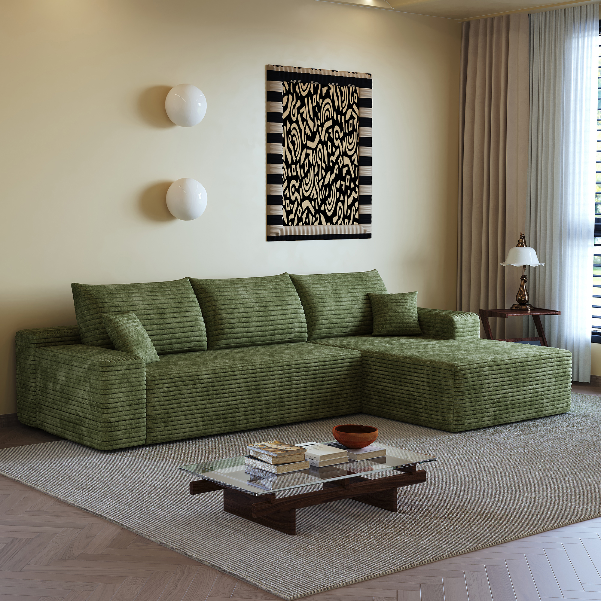 107" Cloud Sectional Couch with L-Shape Chaise,Modern Modular Sofa with Deep Seat, Upholstered Couches for Living Room Bedroom,No Assembly Required, (Plush Corduroy Fabric),Green - Image 6