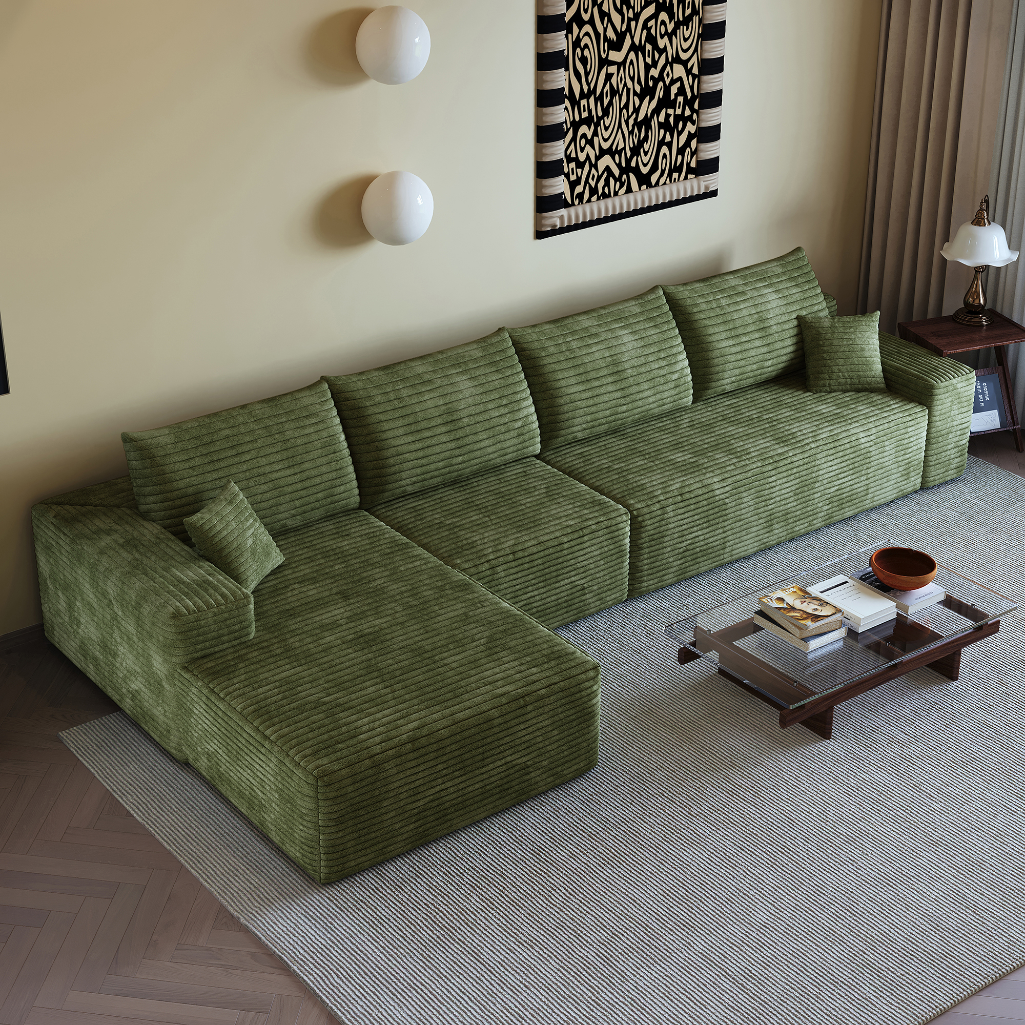 135" Cloud Sectional Couch with L-Shape Chaise,Modern Modular Sofa with Deep Seat, Upholstered Couches for Living Room Bedroom,No Assembly Required, (Plush Corduroy Fabric),Green - Image 5