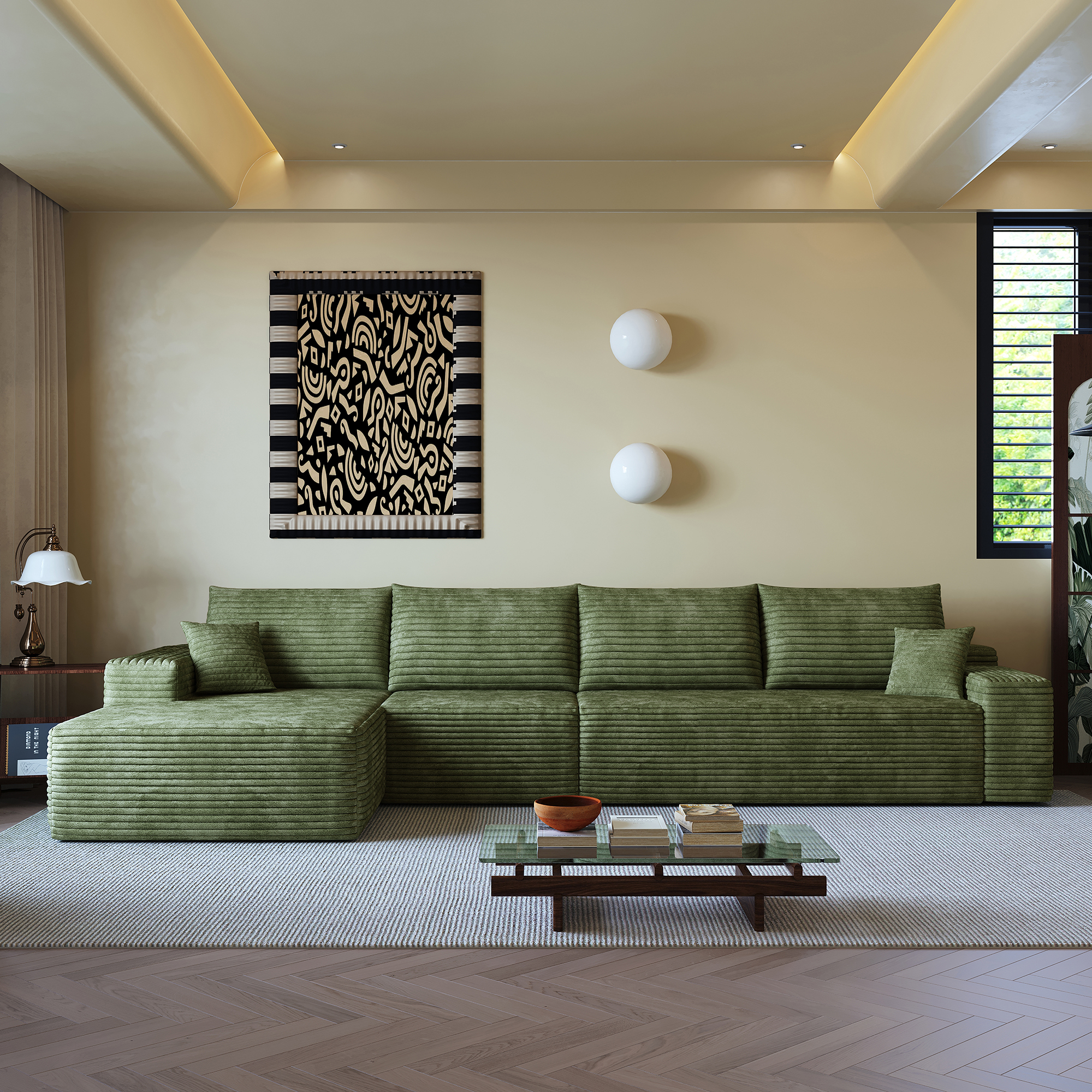 135" Cloud Sectional Couch with L-Shape Chaise,Modern Modular Sofa with Deep Seat, Upholstered Couches for Living Room Bedroom,No Assembly Required, (Plush Corduroy Fabric),Green - Image 6