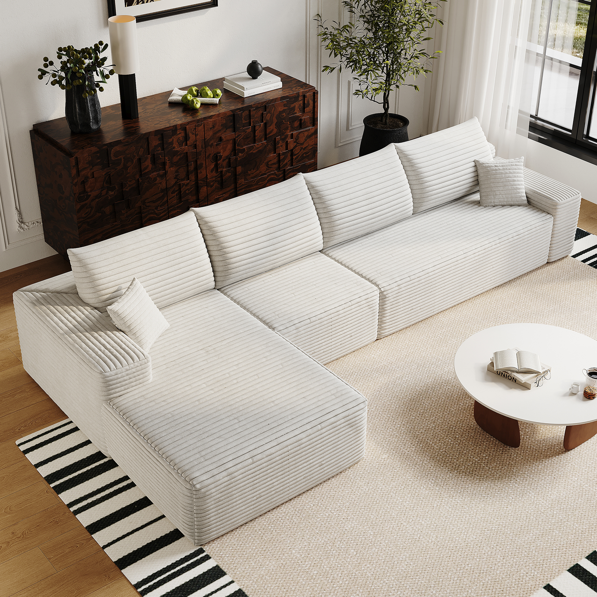 135" Cloud Sectional Couch with L-Shape Chaise,Modern Modular Sofa with Deep Seat, Upholstered Couches for Living Room Bedroom,No Assembly Required, (Plush Corduroy Fabric),White - Image 3