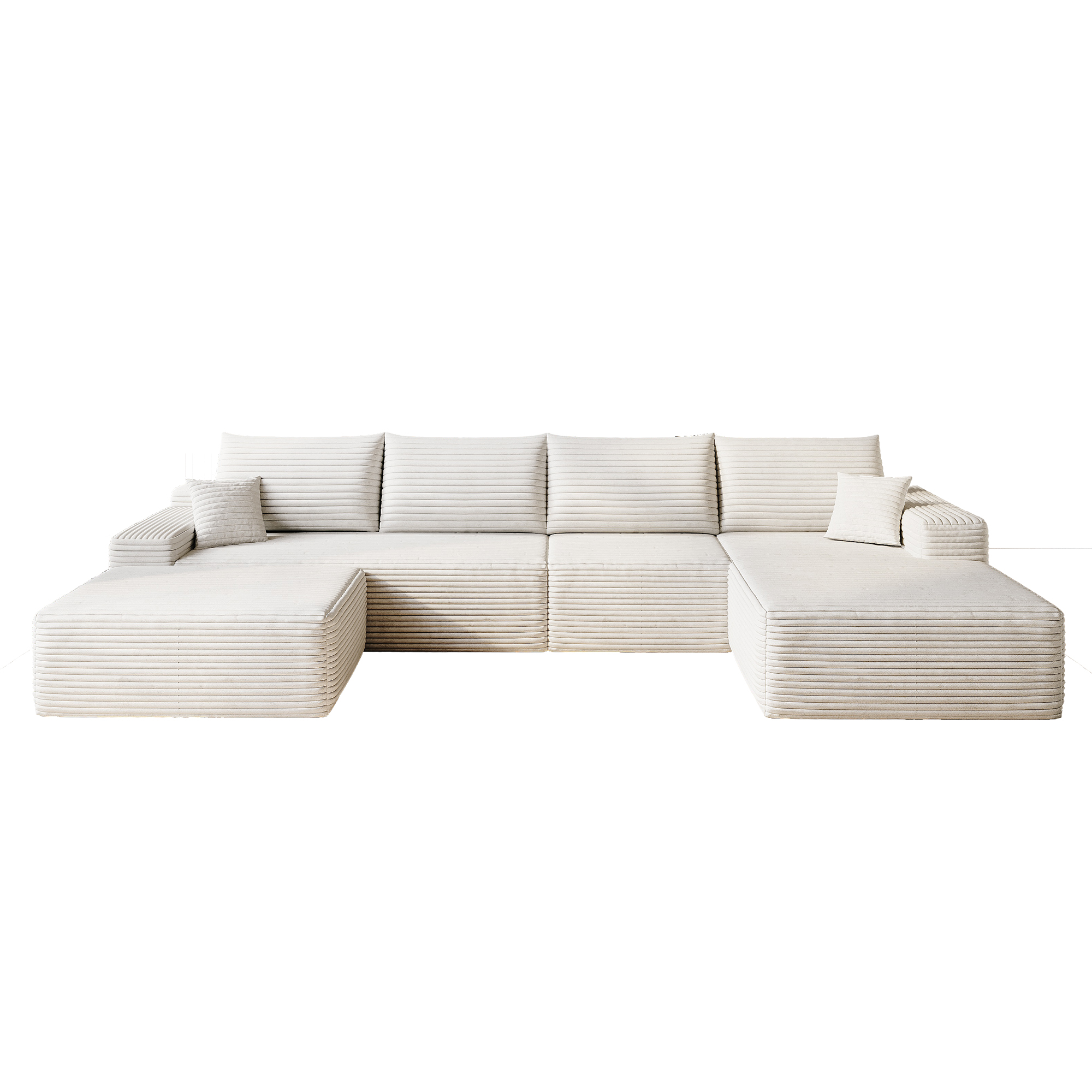 135" Cloud Sectional Sofa with 1 Ottoman,Modern Minimalist Upholstered Couches, Comfort U Shaped Sofa for Living Room,Deep Seat Corner Couch,No Assembly Required (Plush Corduroy Fabric),White - Image 6