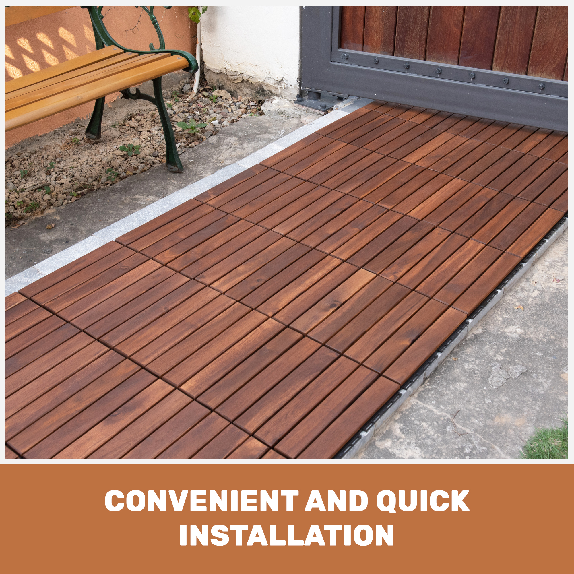 10 PCS Interlocking Deck Tiles Striped Pattern, 12" x 12" Square Acacia Hardwood Outdoor Flooring for Patio, Bancony, Pool Side,... - Image 5