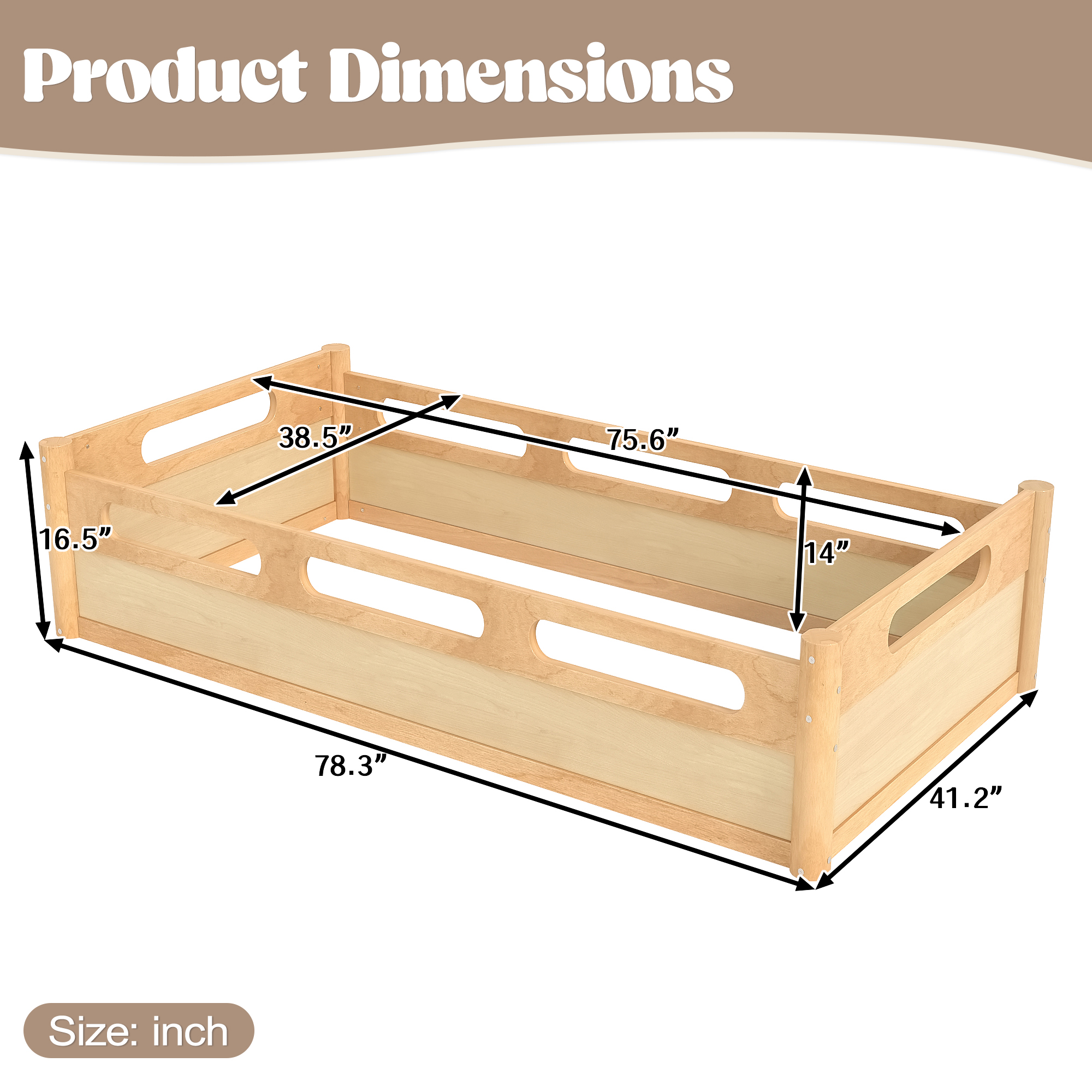 Twin Size Floor Platform Bed with Full-length Guardrails, Low Profile Twin Bed Frame, No Box Spring Needed,Natural - Image 6