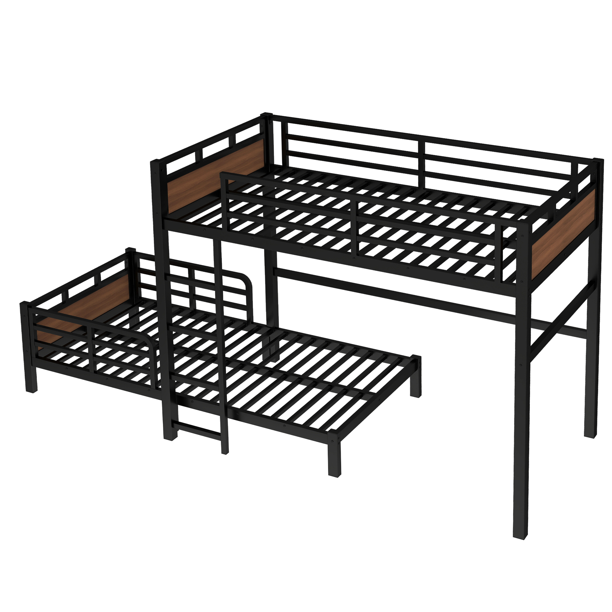 Twin XL over Twin XL Metal Bunk Bed/Metal Loft Bed,Separable Bunk Beds,with raised security fence,Walnut Color - Image 5