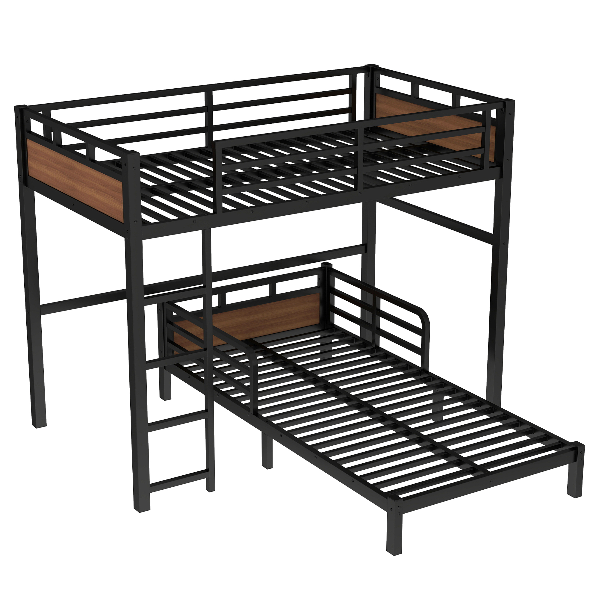 Twin XL over Twin XL Metal Bunk Bed/Metal Loft Bed,Separable Bunk Beds,with raised security fence,Walnut Color - Image 6