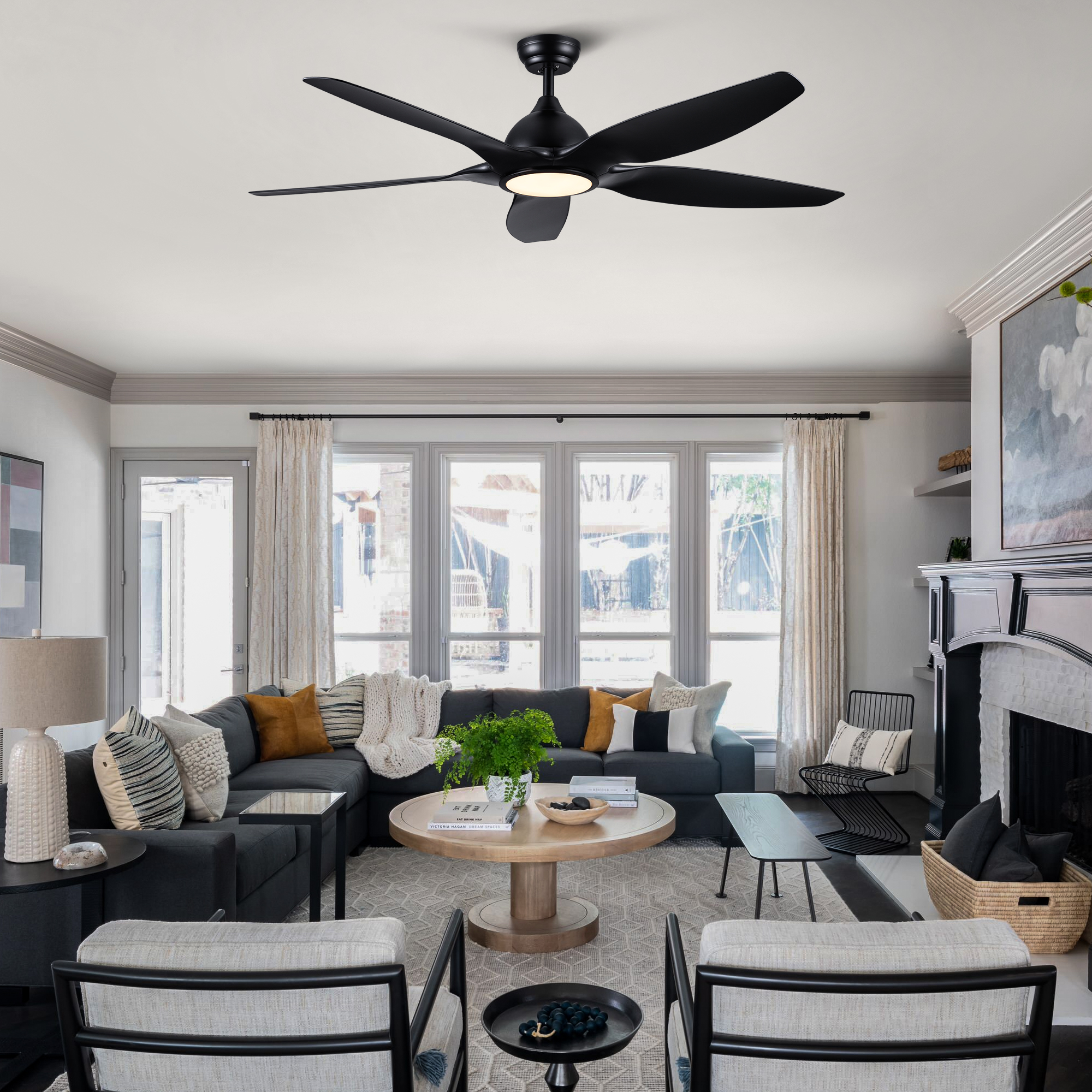 60 In Intergrated LED Ceiling Fan Lighting with Black ABS Blade - Image 3