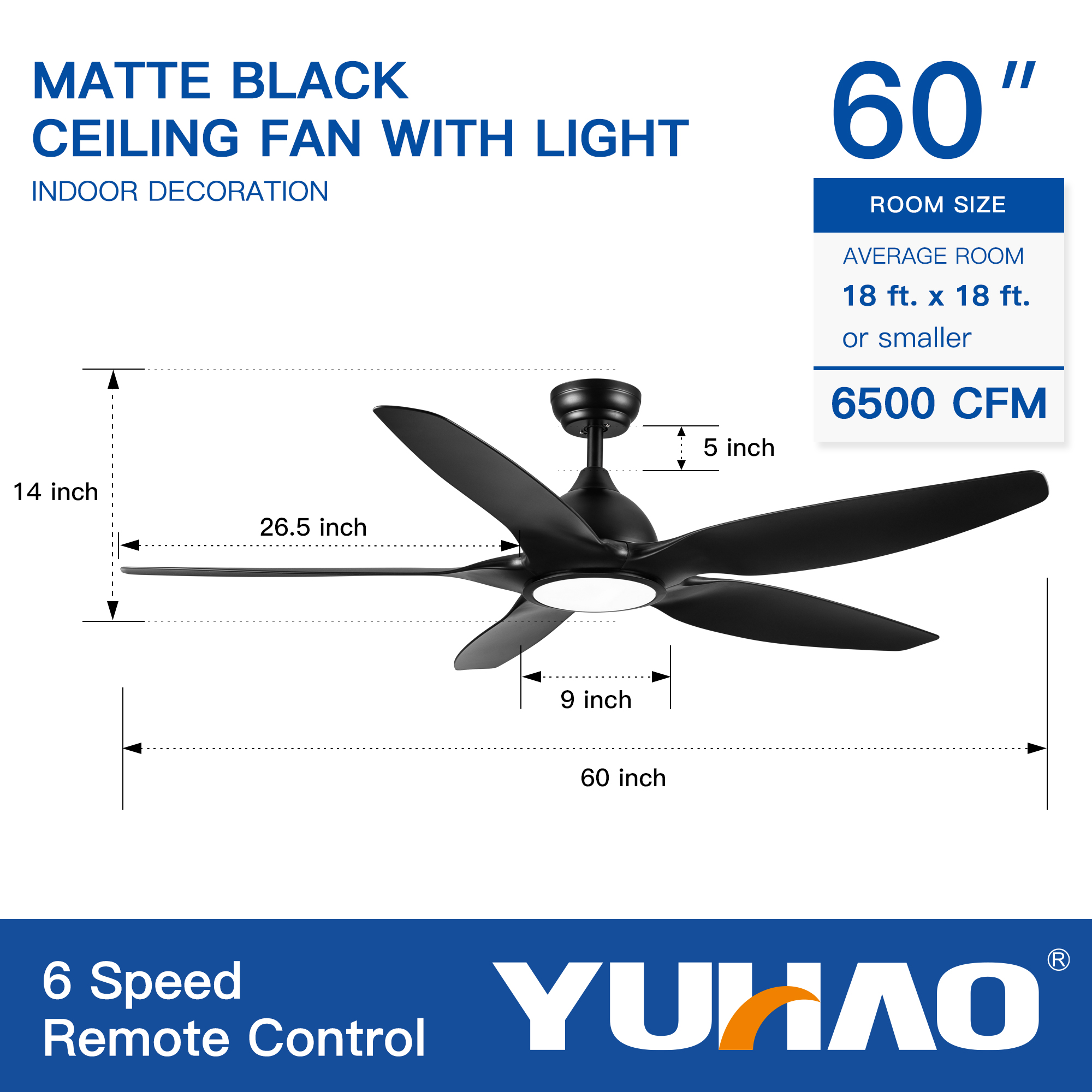 60 In Intergrated LED Ceiling Fan Lighting with Black ABS Blade - Image 5