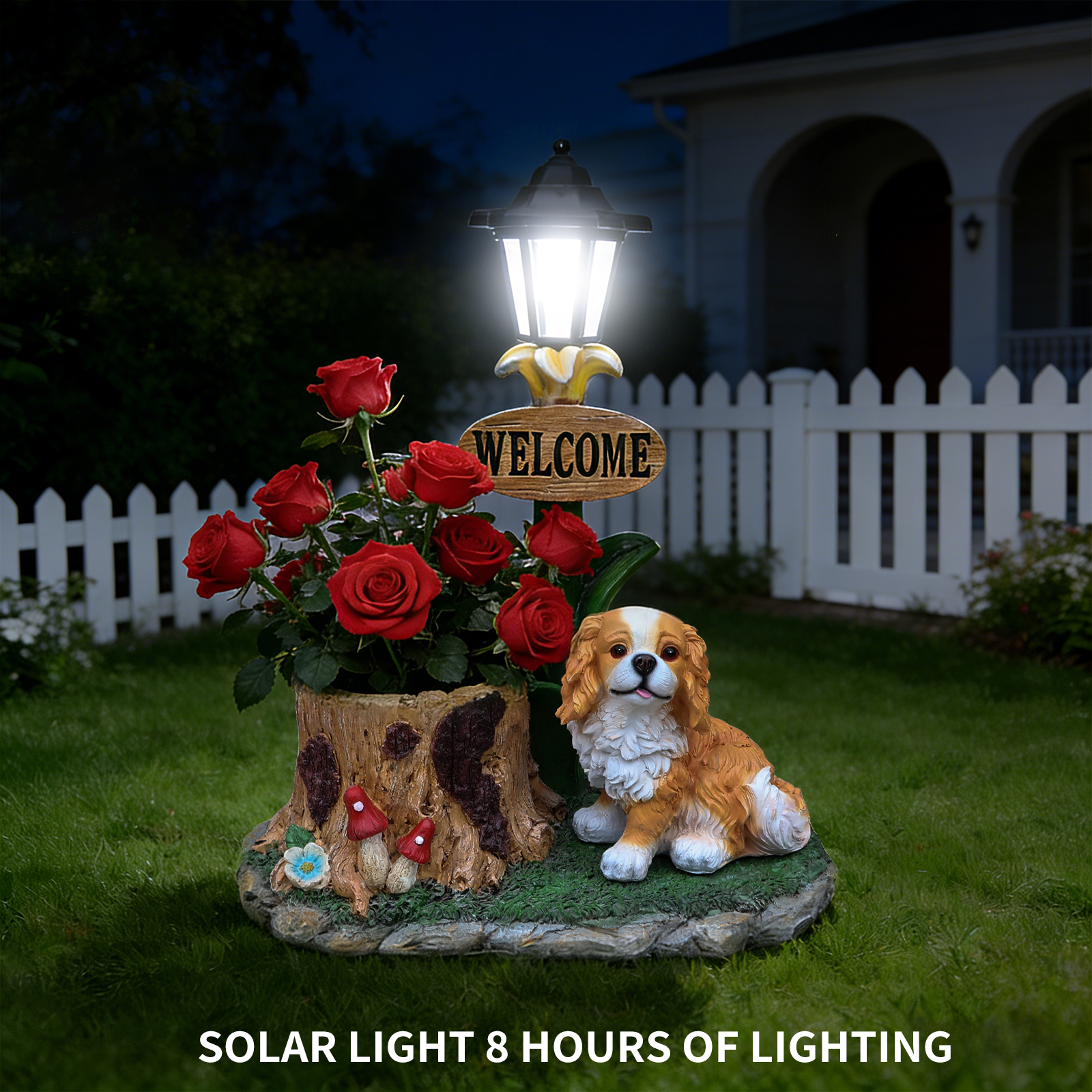 Sitting Dog Solar Lantern Planter Statue - Image 2
