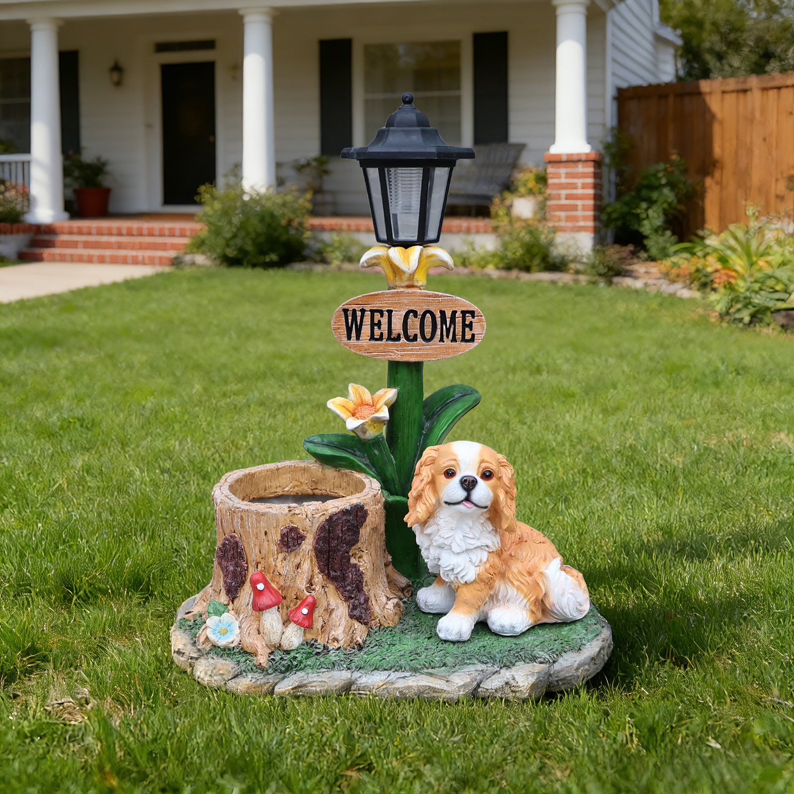 Sitting Dog Solar Lantern Planter Statue - Image 3