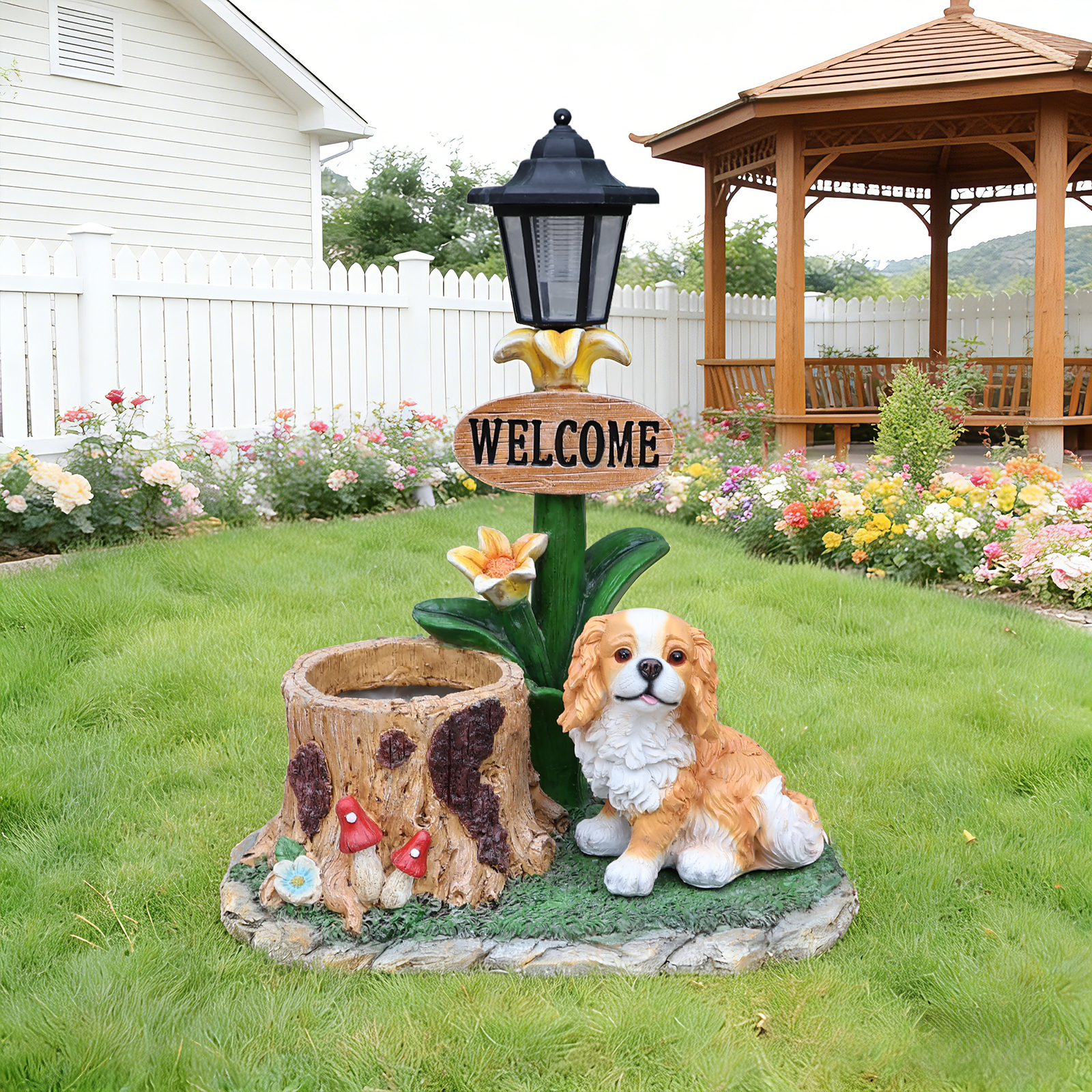 Sitting Dog Solar Lantern Planter Statue - Image 4