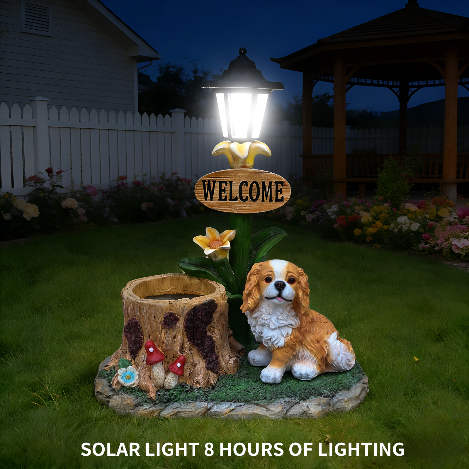 Sitting Dog Solar Lantern Planter Statue - Image 5